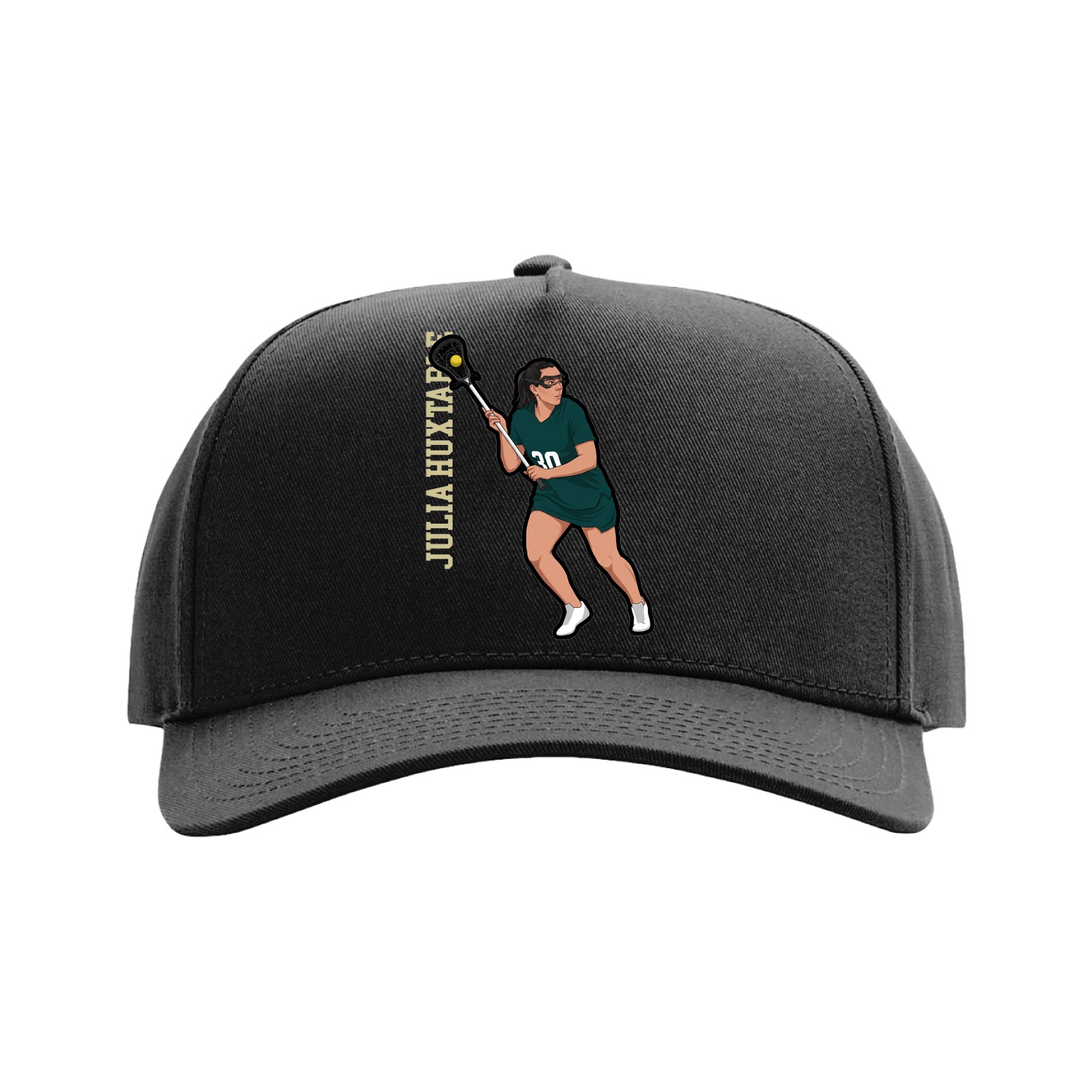Full Fabric Five-Panel Champ Cap — Name Vertical in Black