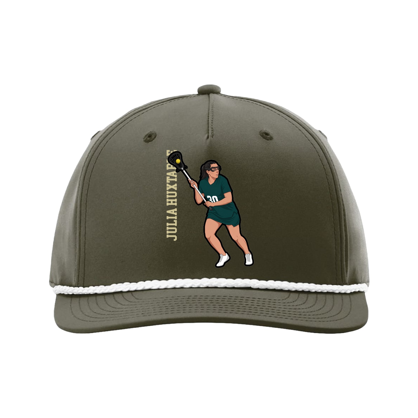 Five-Panel Classic Rope Cap — Name Vertical in Green