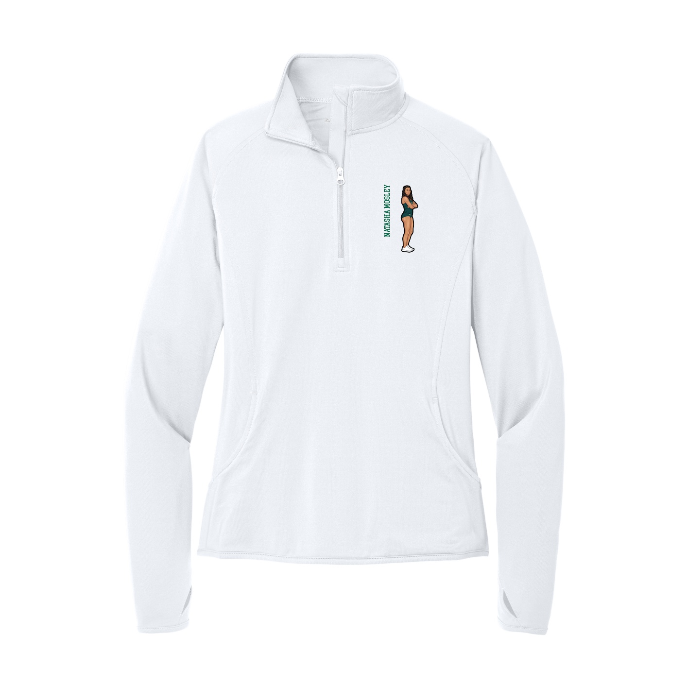 Women's Q-Zip Pullover — Name Vertical in White