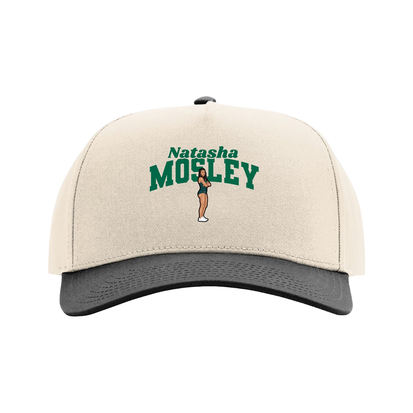Full Fabric Five-Panel Champ Cap — Signature Arch in Cream/Black