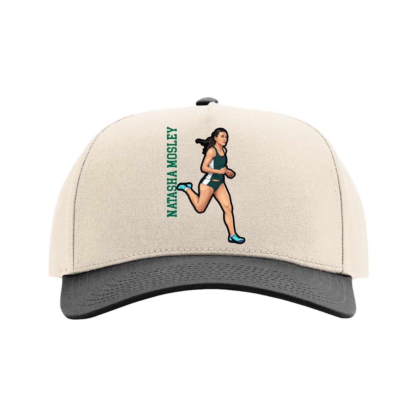 Full Fabric Five-Panel Champ Cap — Name Vertical in Cream/Black