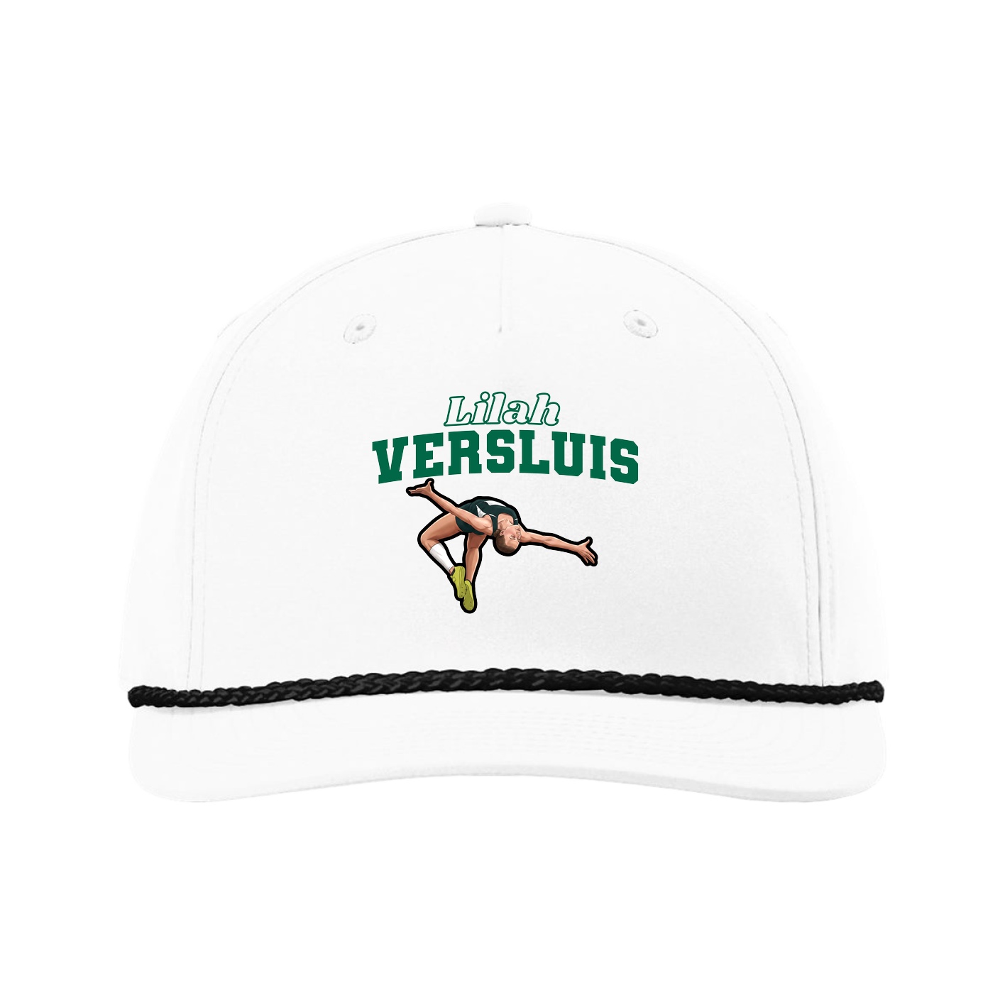 Five-Panel Classic Rope Cap — Name Arch in White