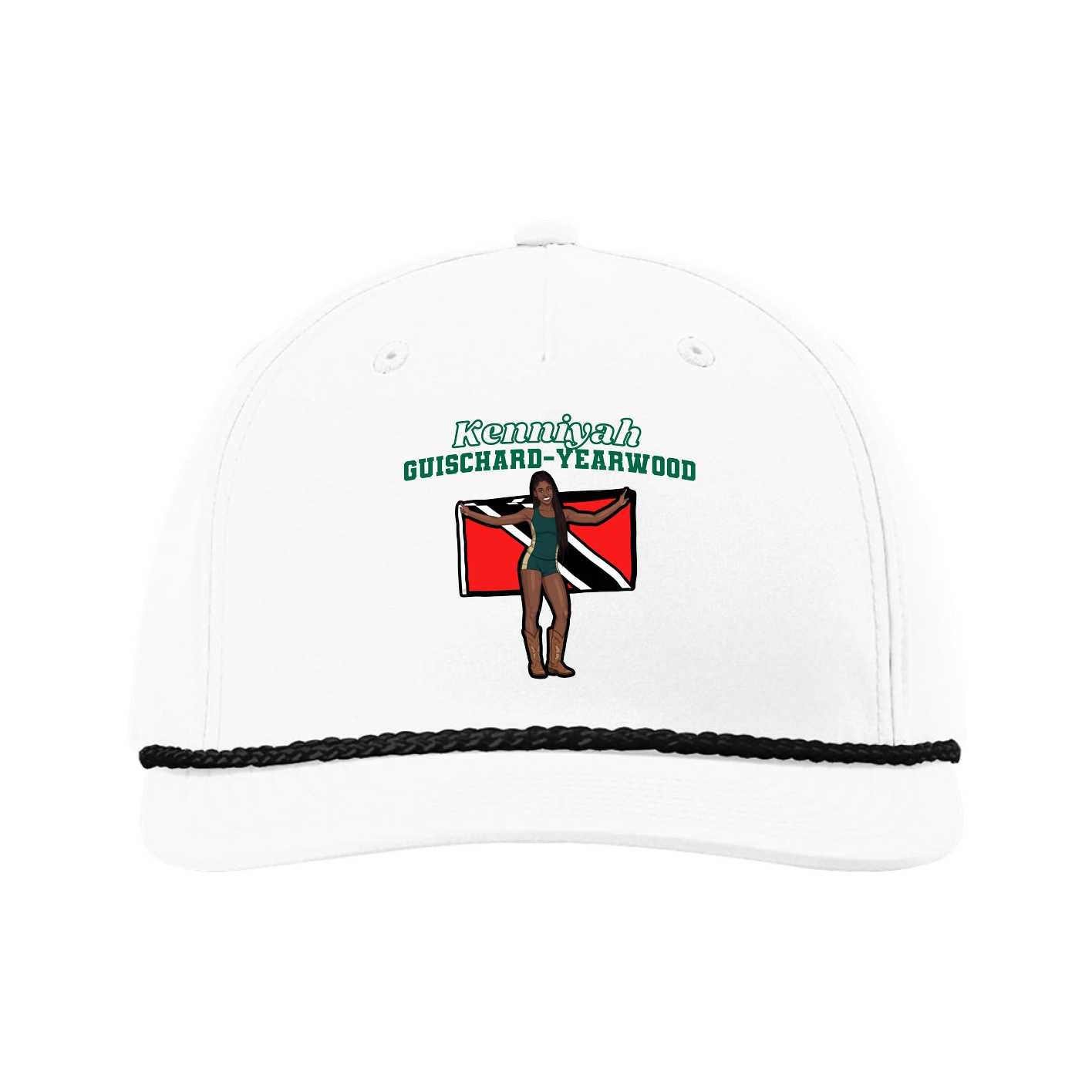 Five-Panel Classic Rope Cap — Name Arch in White