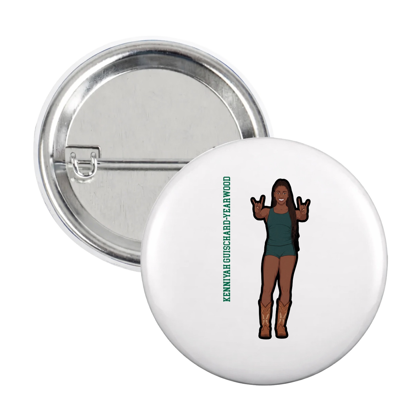 Game Day Button — Name Vertical in White