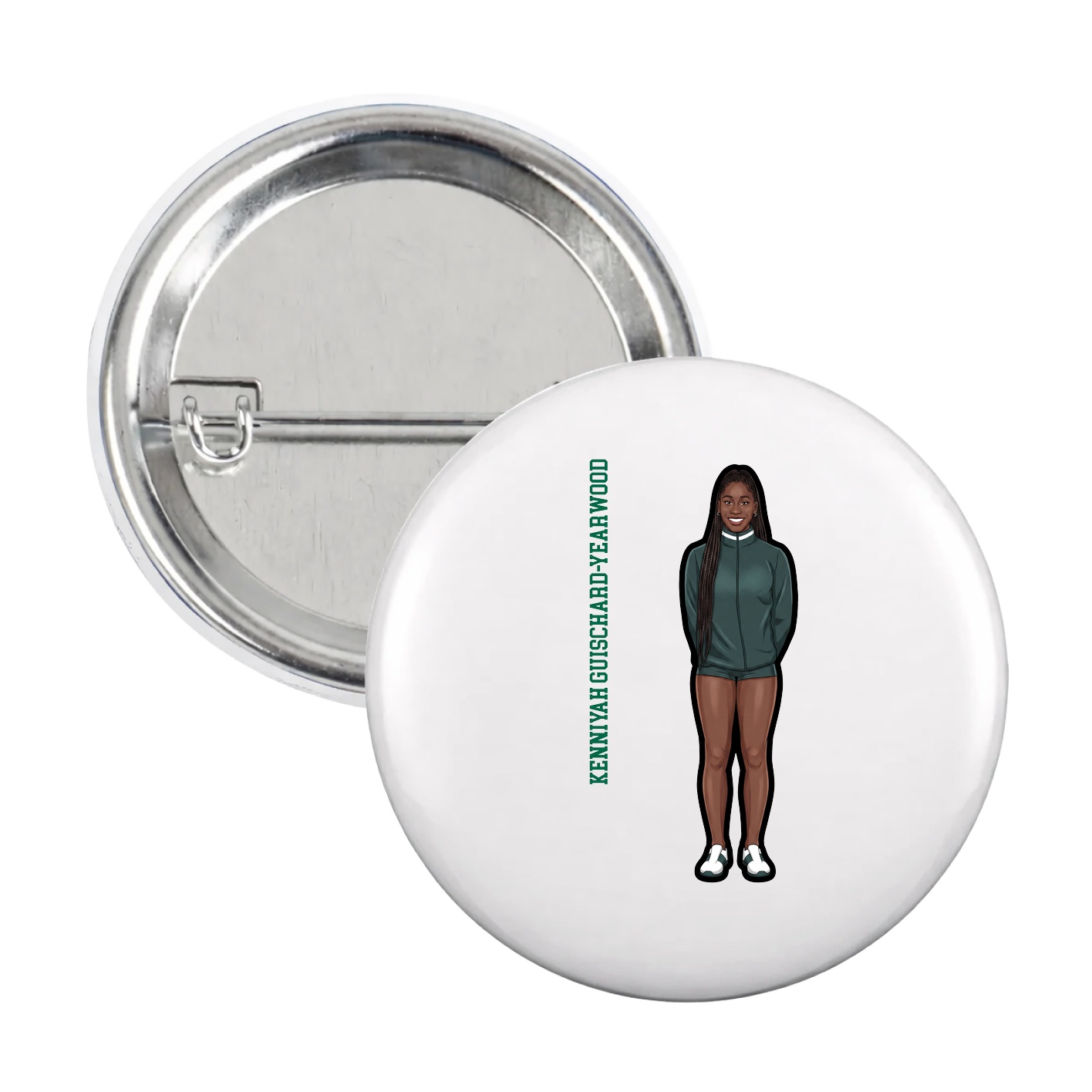 Game Day Button — Name Vertical in White