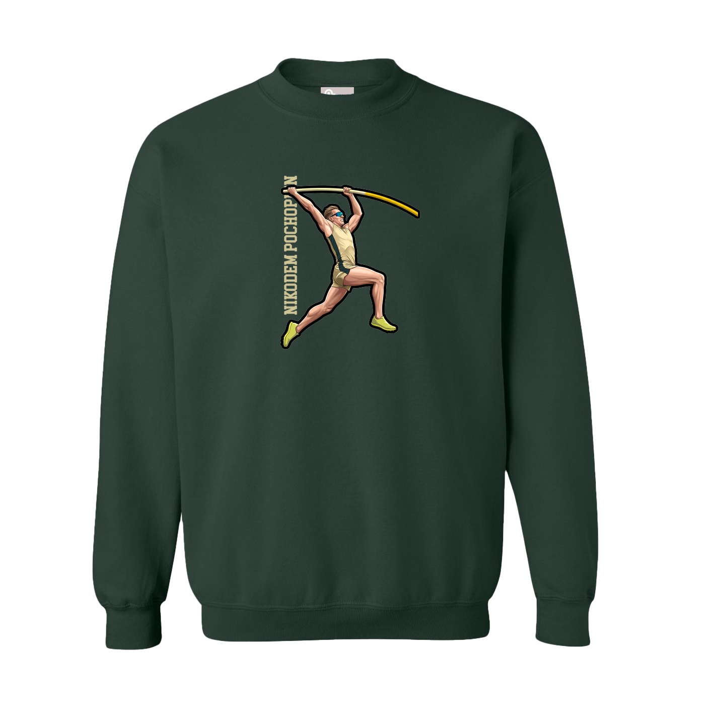 Fleece Crew — Name Vertical in Green