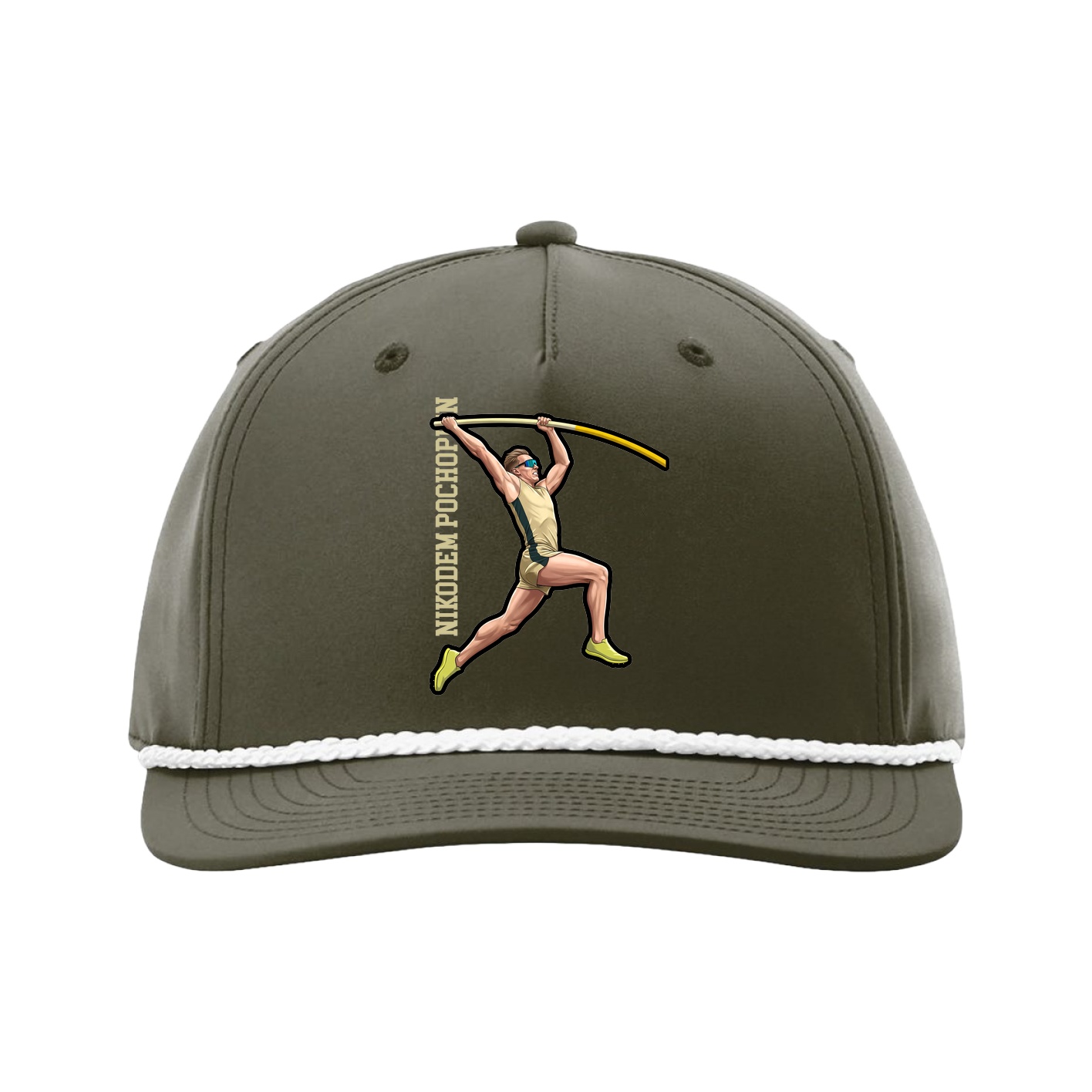 Five-Panel Classic Rope Cap — Name Vertical in Green