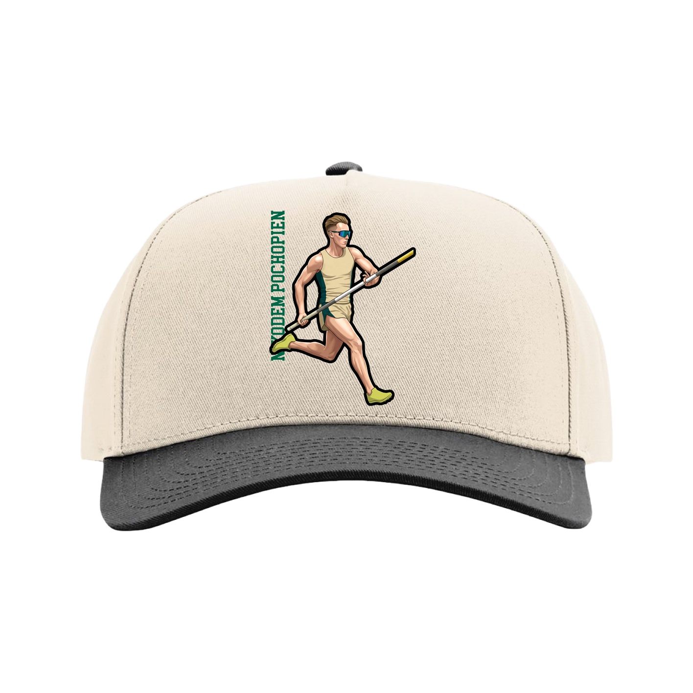 Full Fabric Five-Panel Champ Cap — Name Vertical in Cream/Black