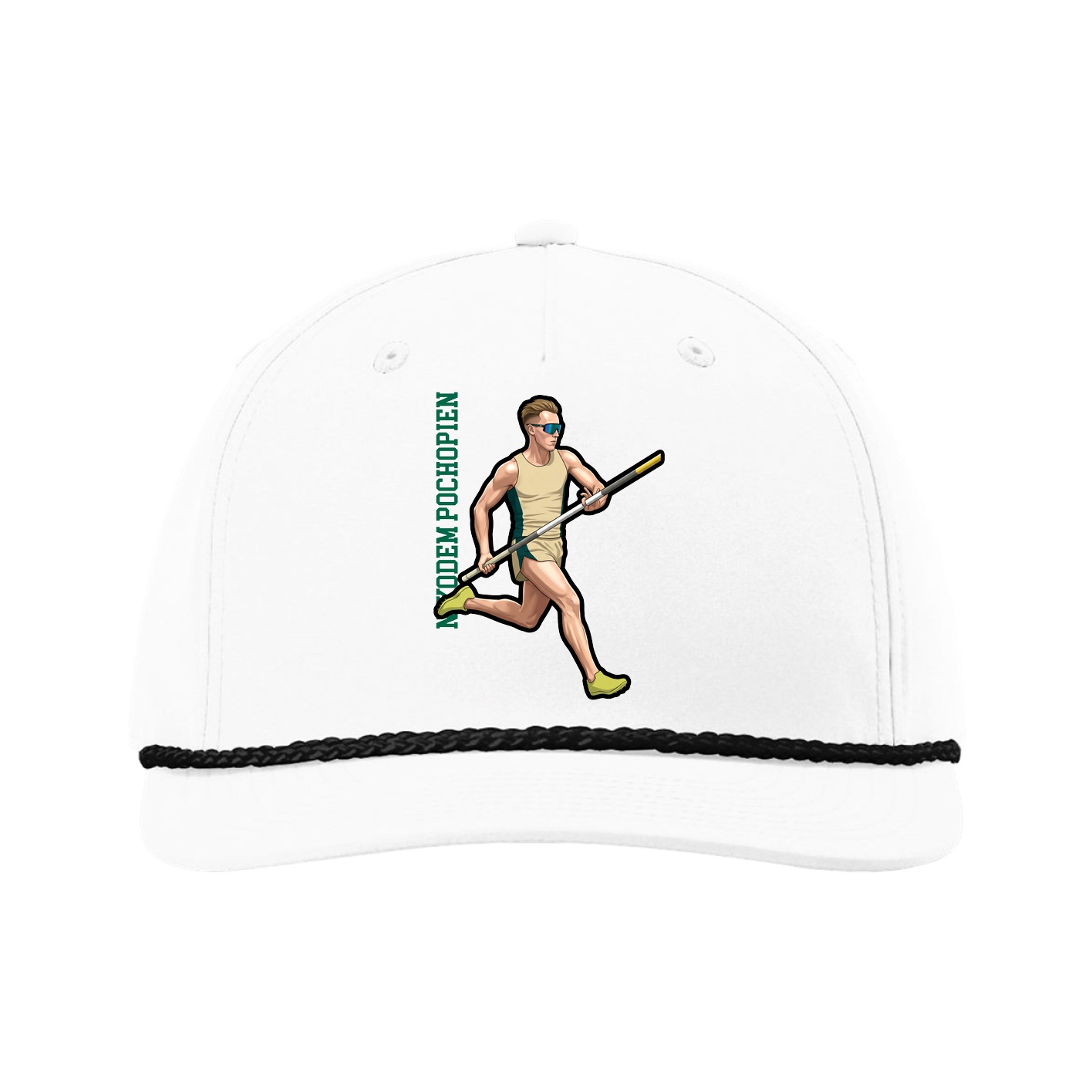 Five-Panel Classic Rope Cap — Name Vertical in White