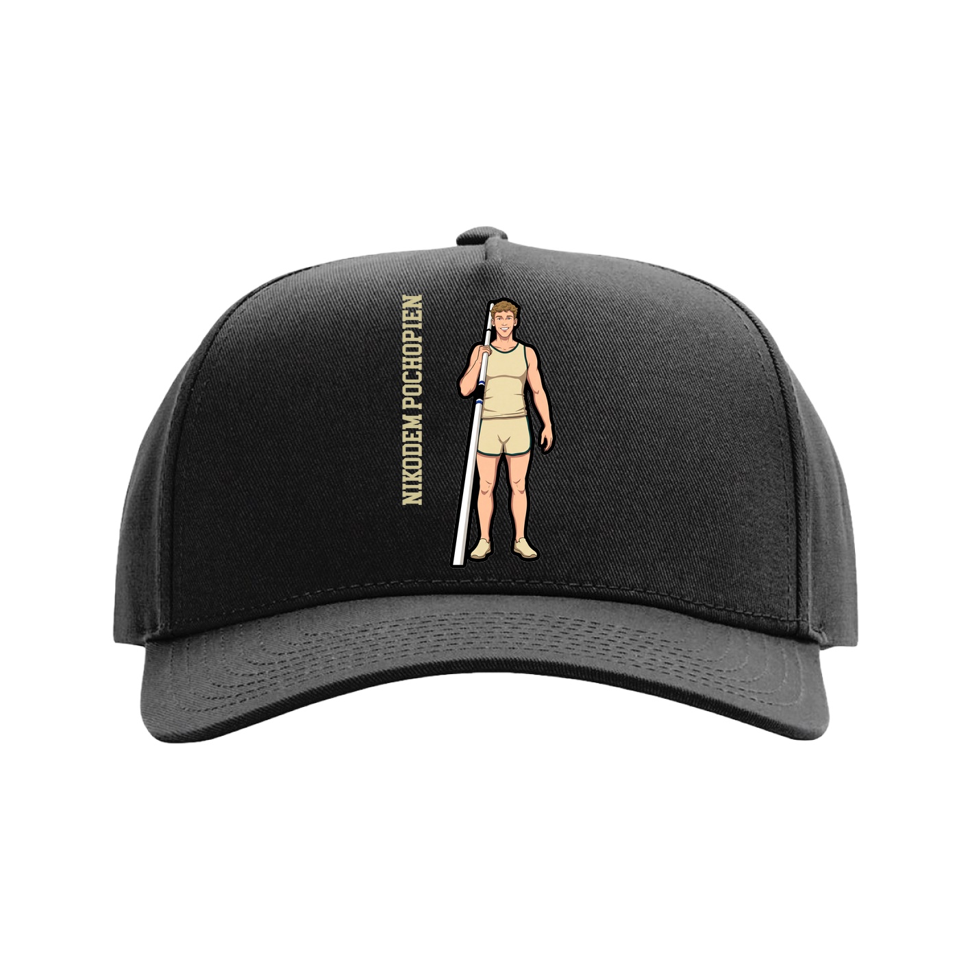 Full Fabric Five-Panel Champ Cap — Name Vertical in Black