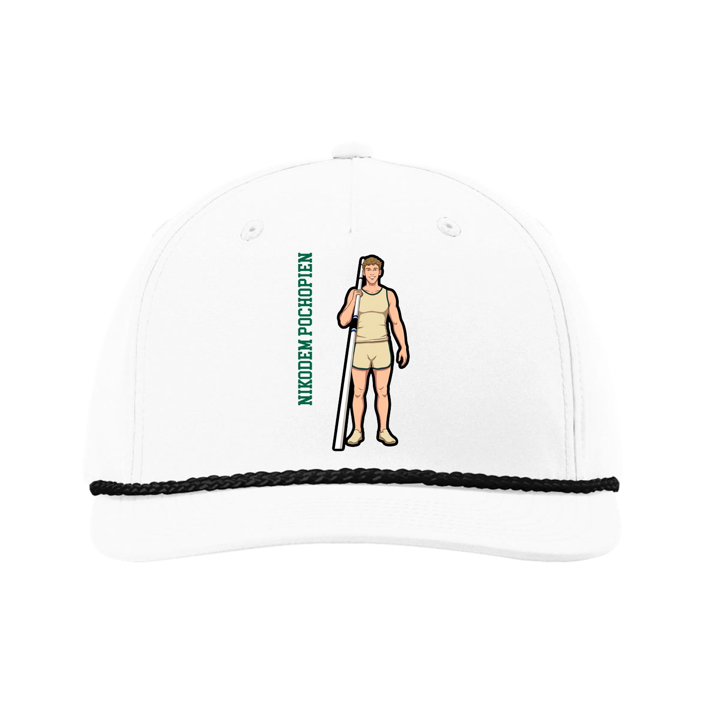 Five-Panel Classic Rope Cap — Name Vertical in White
