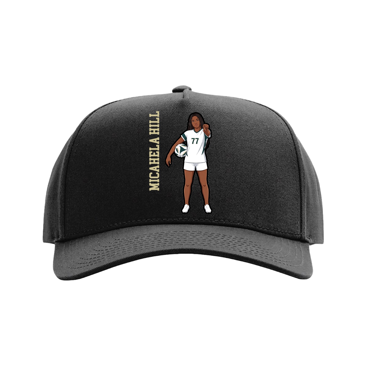 Full Fabric Five-Panel Champ Cap — Name Vertical in Black