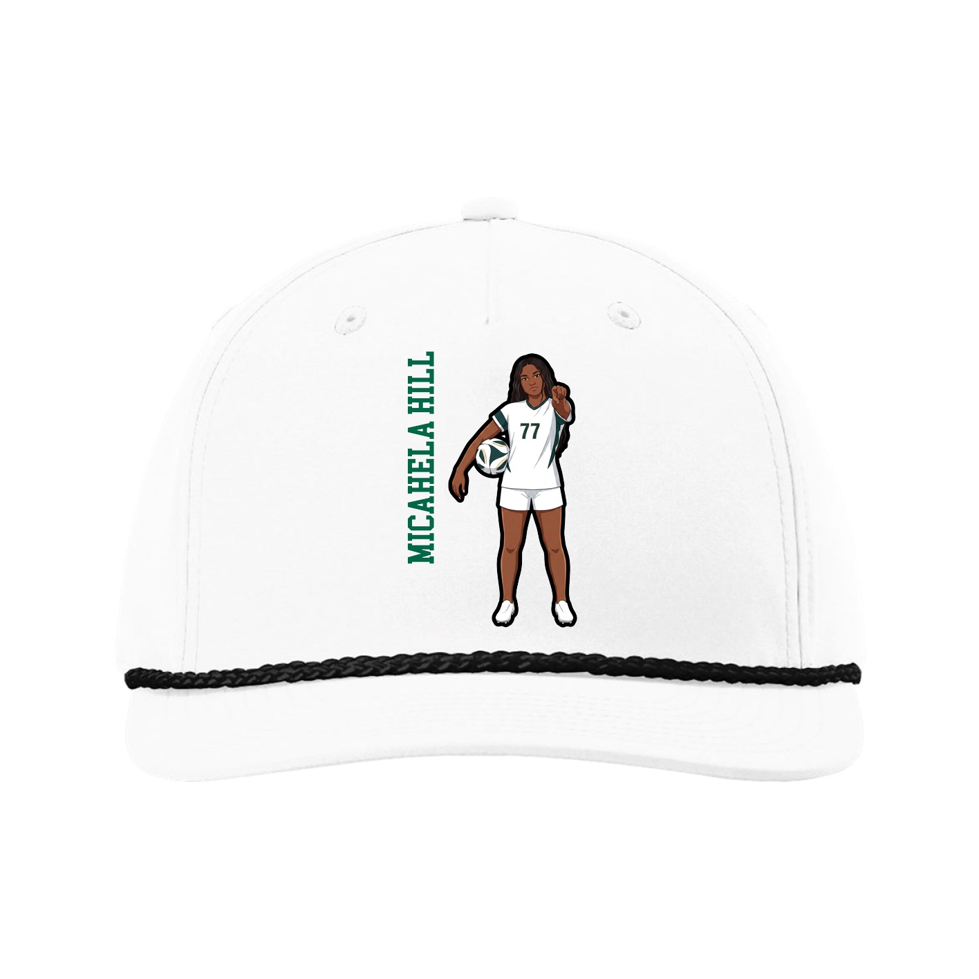 Five-Panel Classic Rope Cap — Name Vertical in White