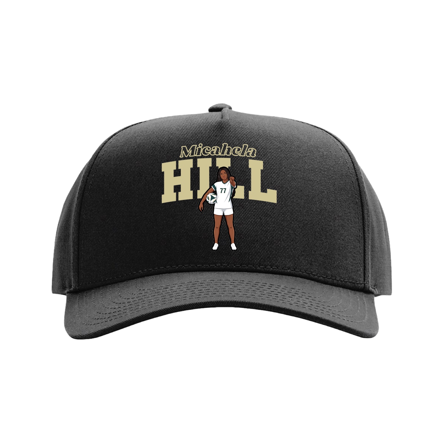 Full Fabric Five-Panel Champ Cap — Name Arch in Black