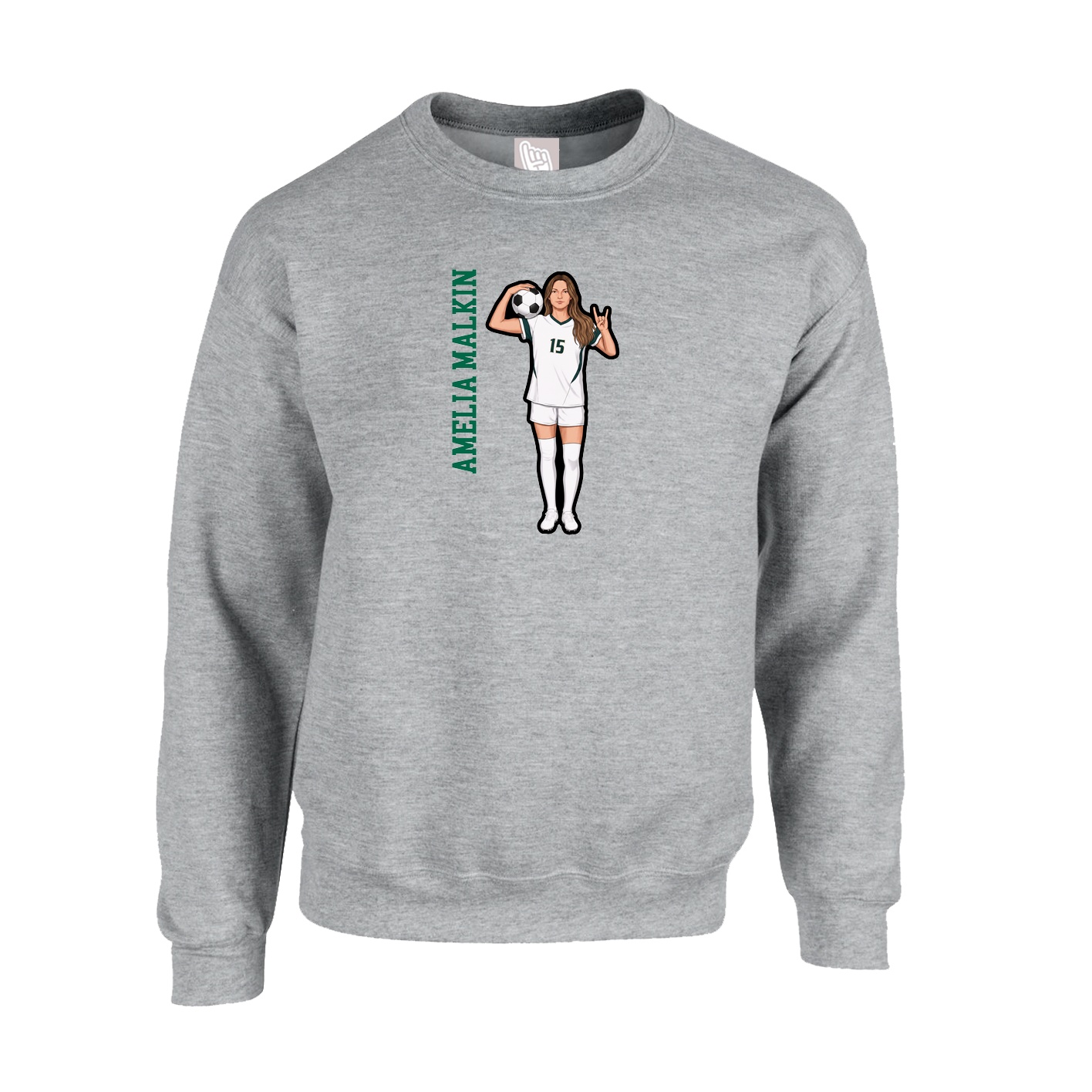 Fleece Crew — Name Vertical in Grey