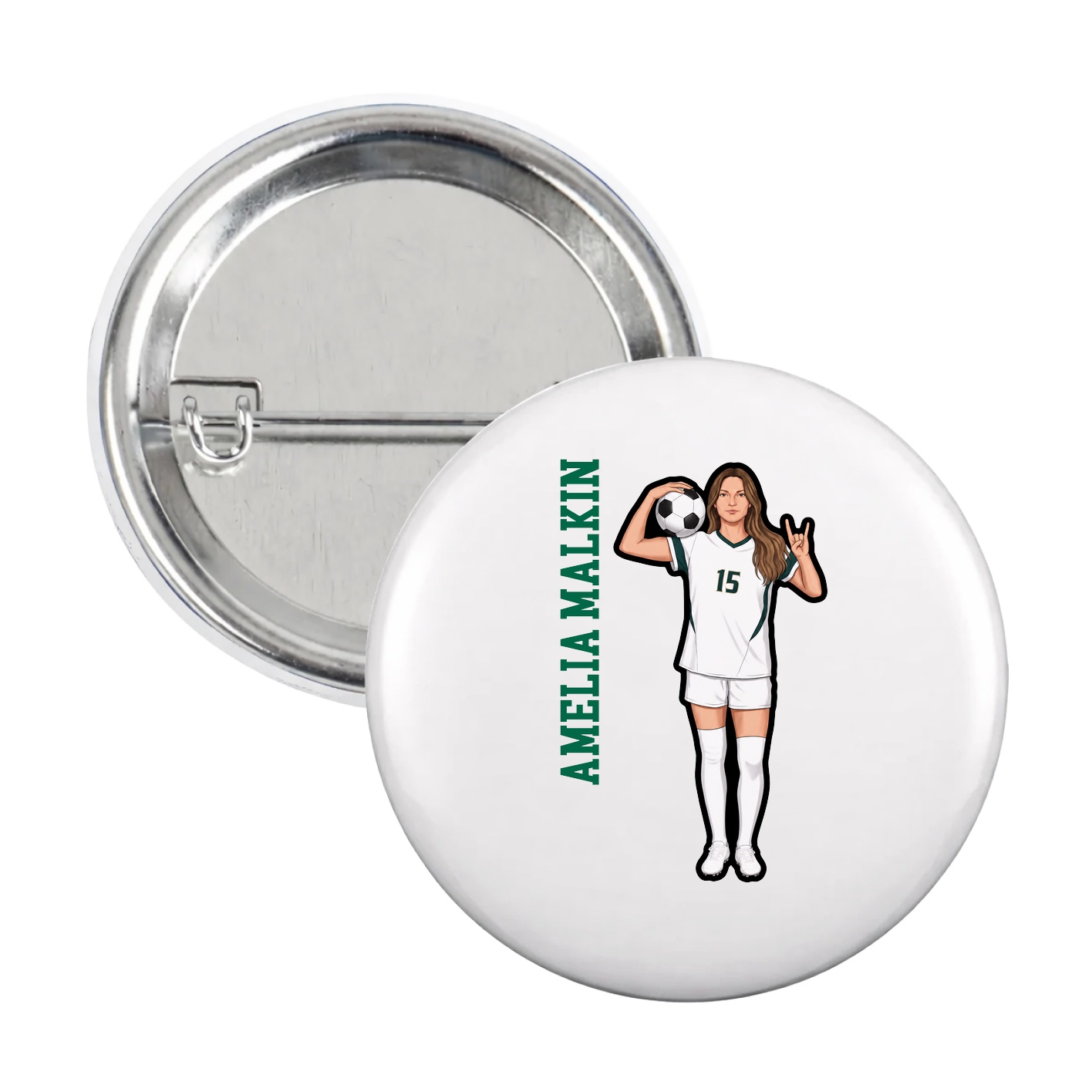 Game Day Button — Name Vertical in White