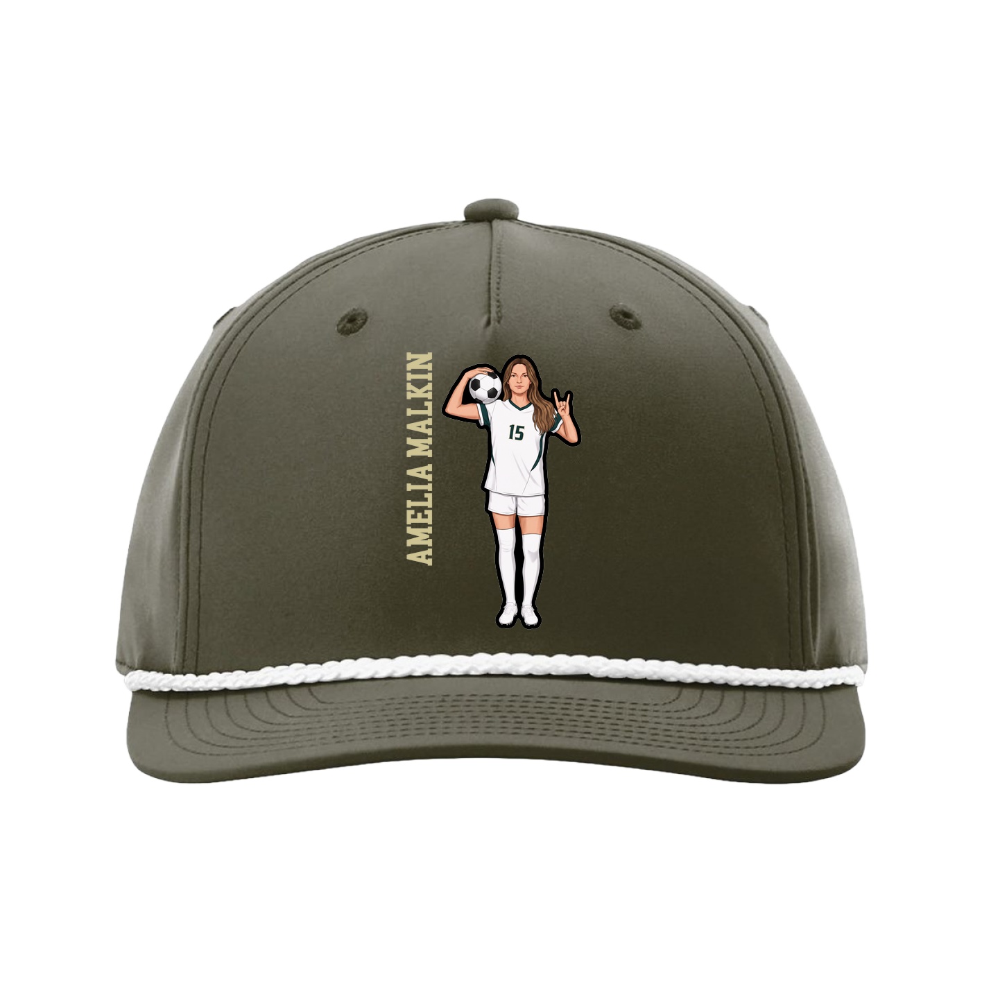 Five-Panel Classic Rope Cap — Name Vertical in Green