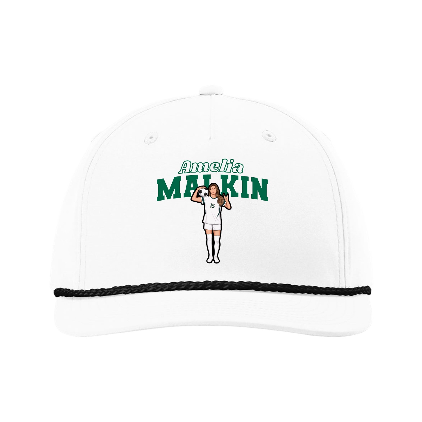 Five-Panel Classic Rope Cap — Name Arch in White