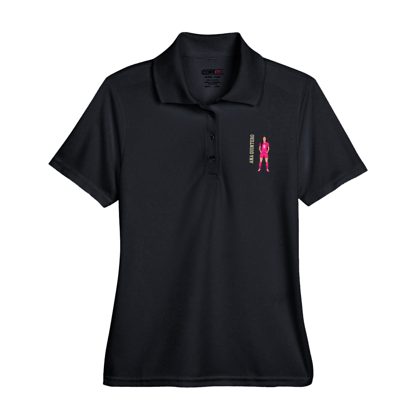 Womens Performance Polo — Name Vertical in Black