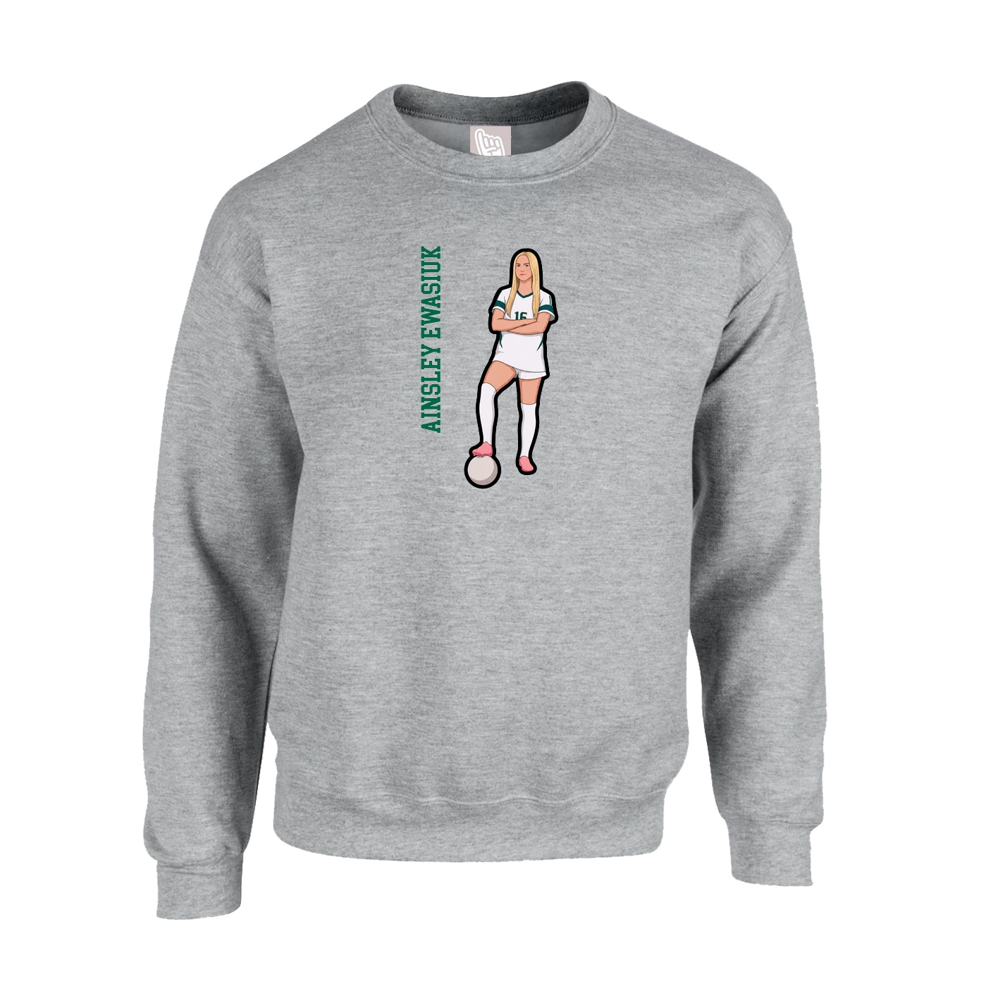 Fleece Crew — Name Vertical in Grey