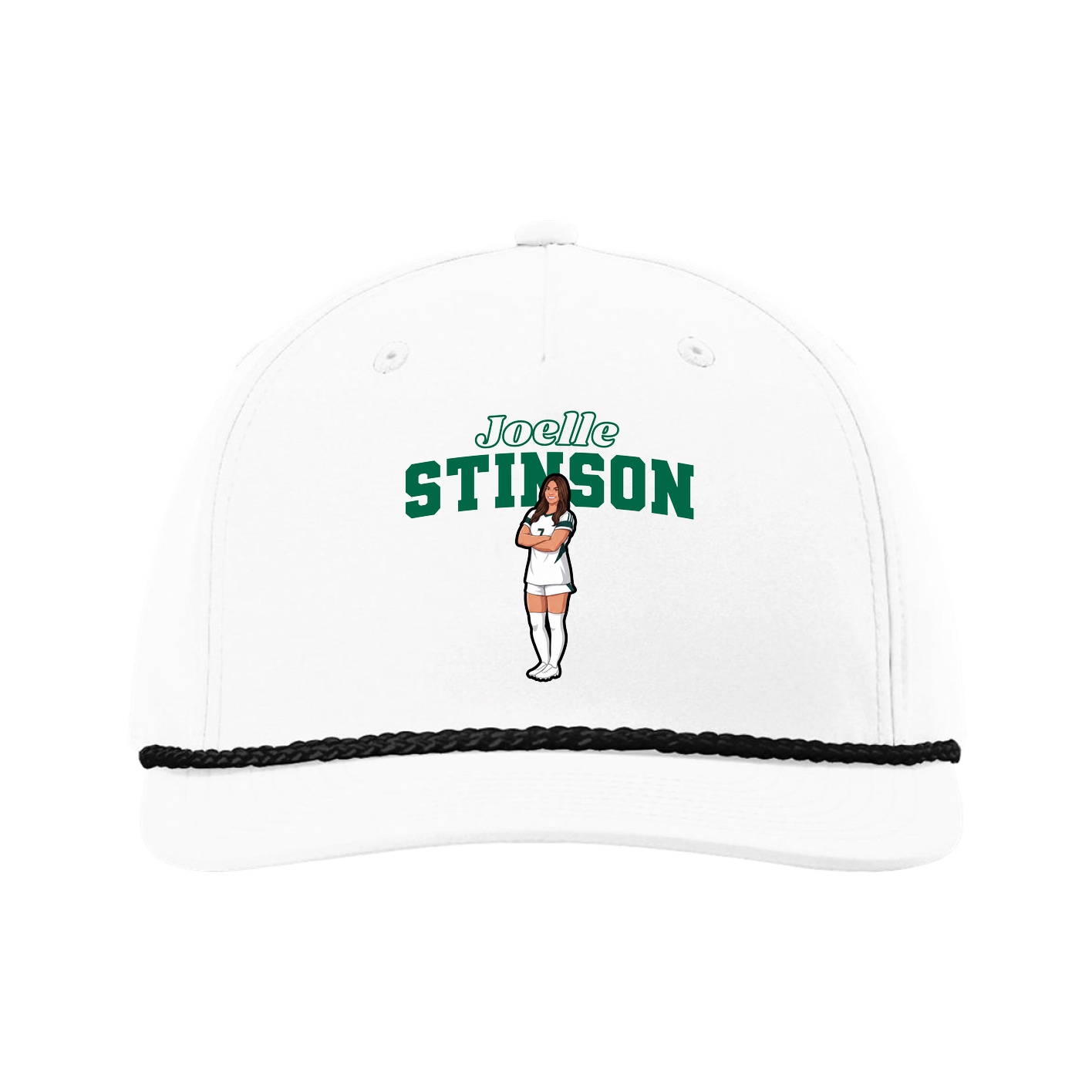 Five-Panel Classic Rope Cap — Name Arch in White