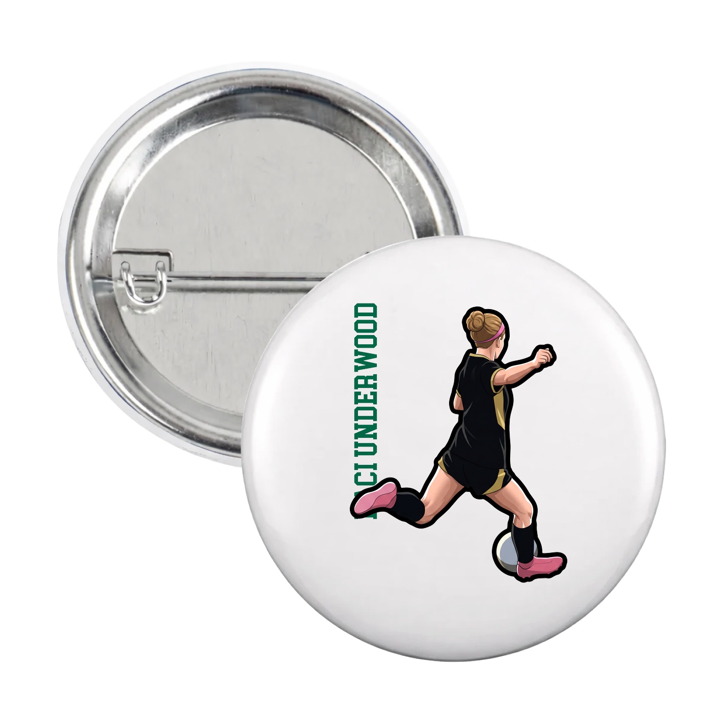 Game Day Button — Name Vertical in White