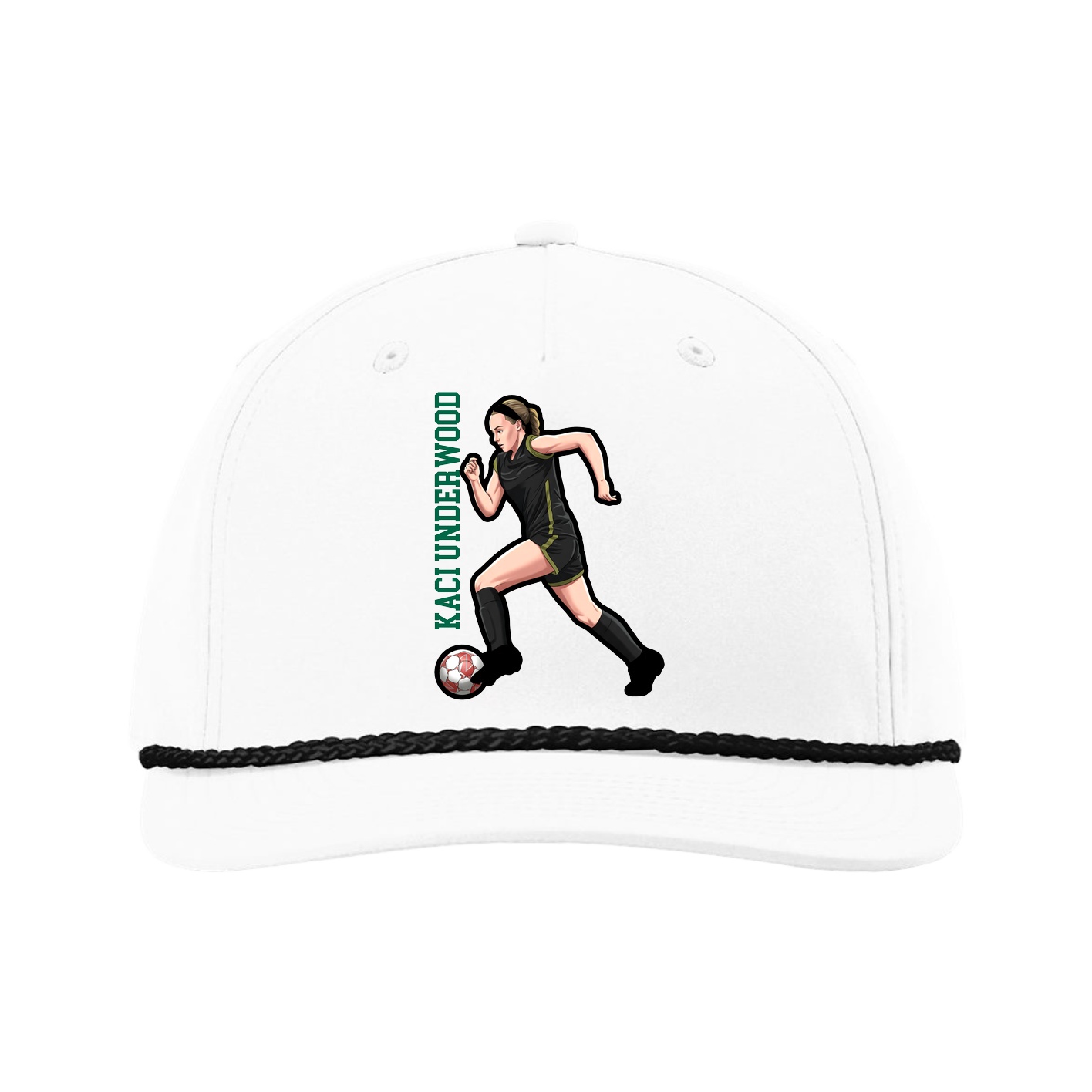 Five-Panel Classic Rope Cap — Name Vertical in White