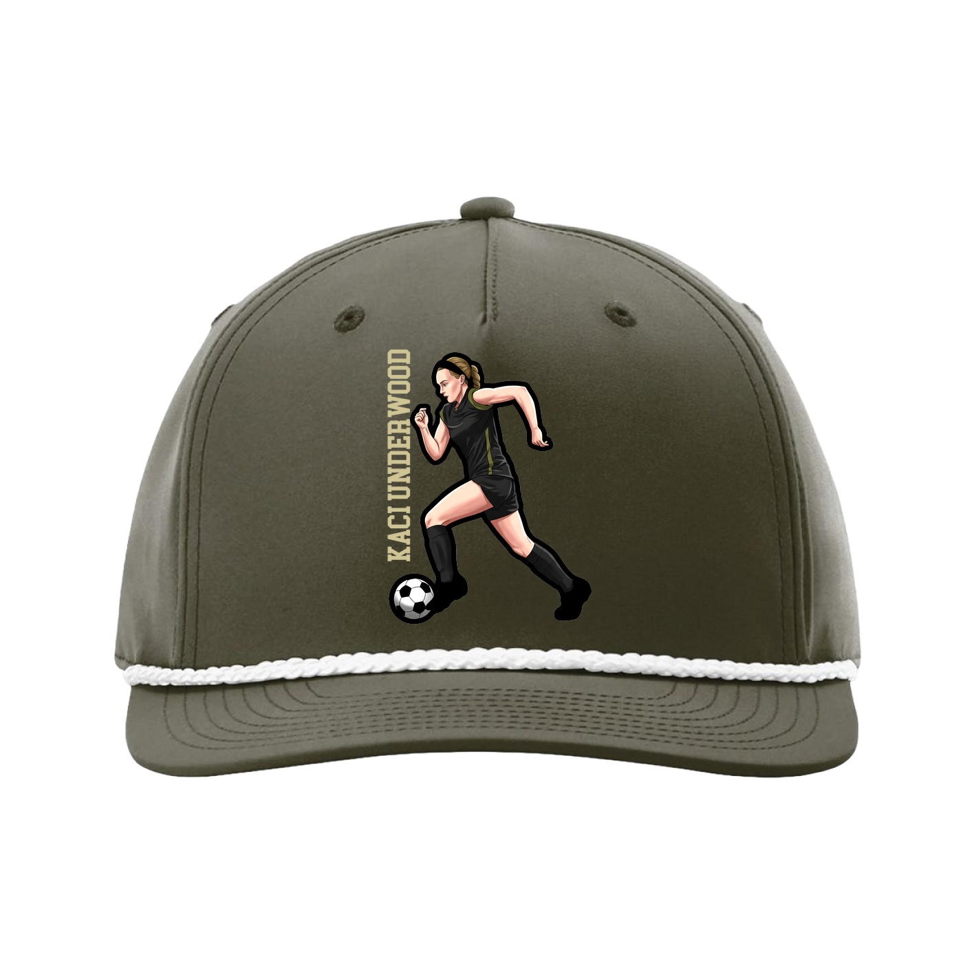 Five-Panel Classic Rope Cap — Name Vertical in Green