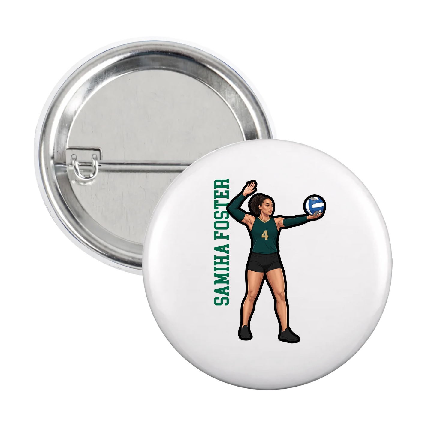 Game Day Button — Name Vertical in White
