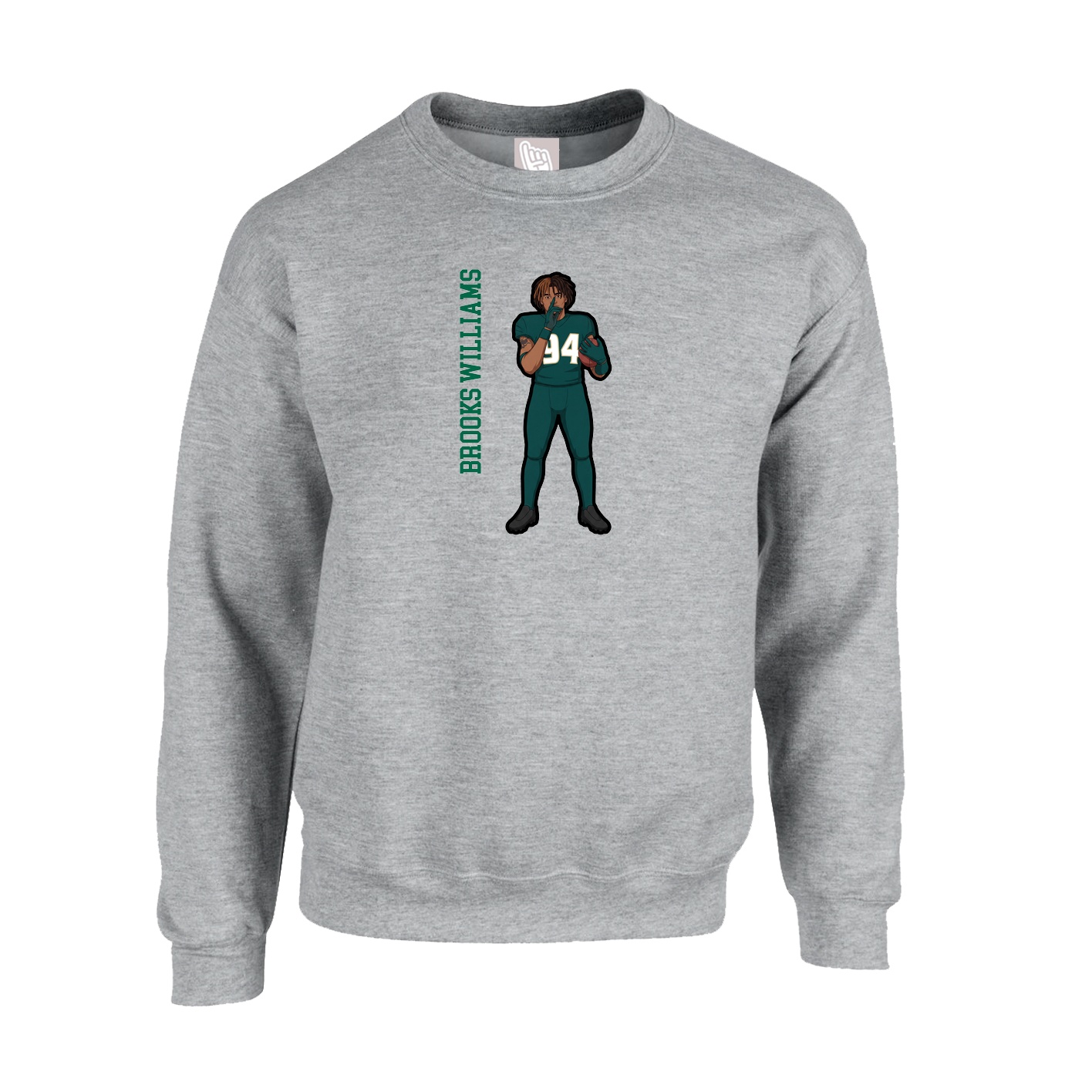 Fleece Crew — Name Vertical in Grey