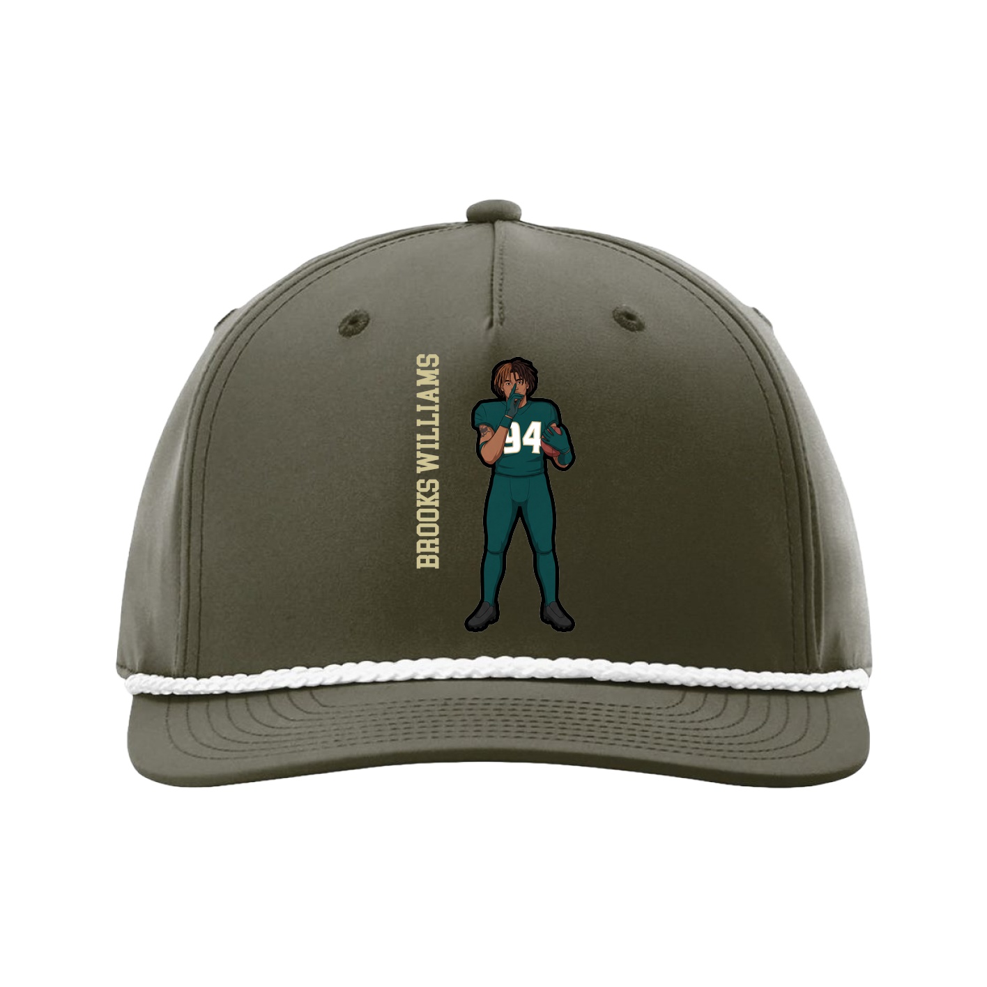 Five-Panel Classic Rope Cap — Name Vertical in Green