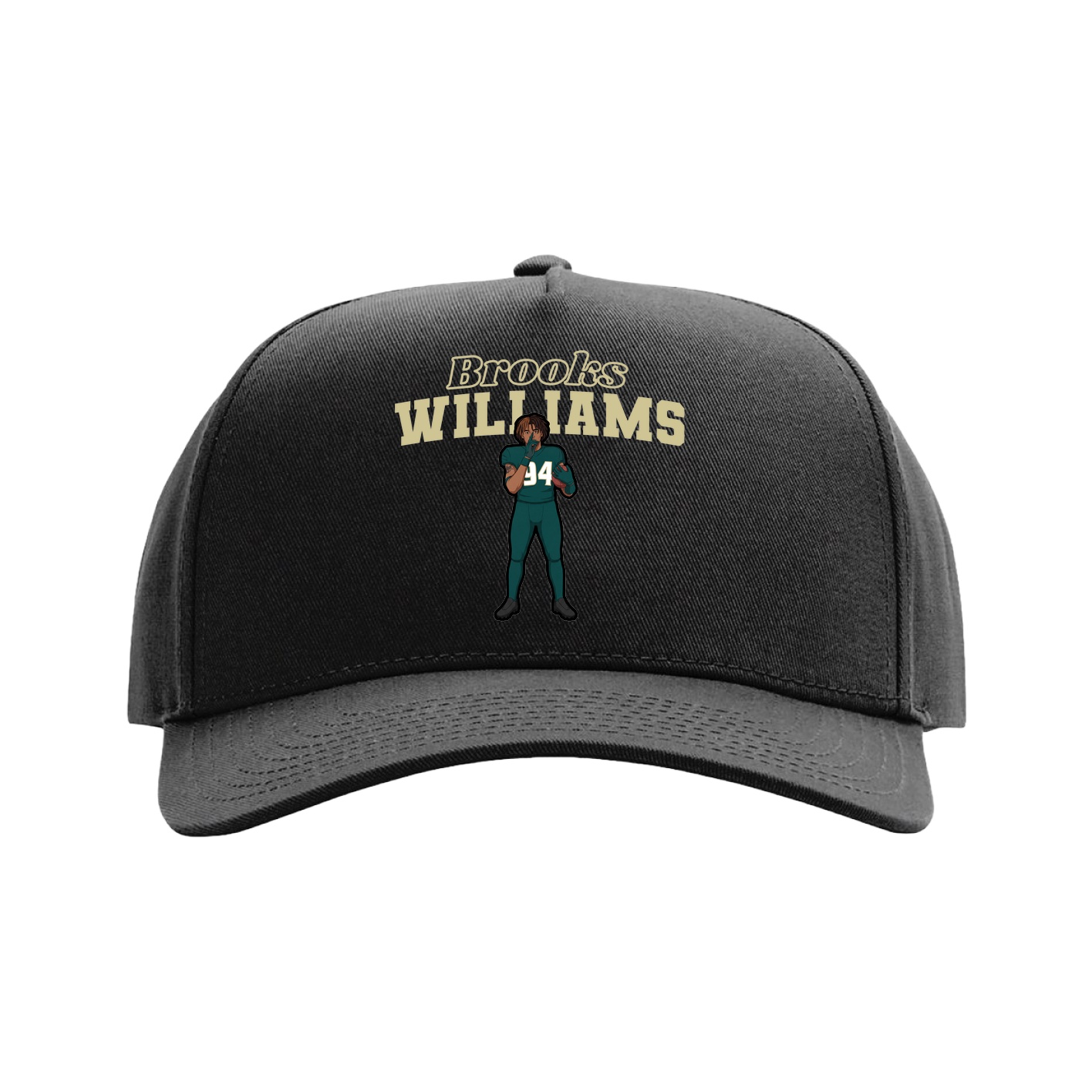 Full Fabric Five-Panel Champ Cap — Name Arch in Black