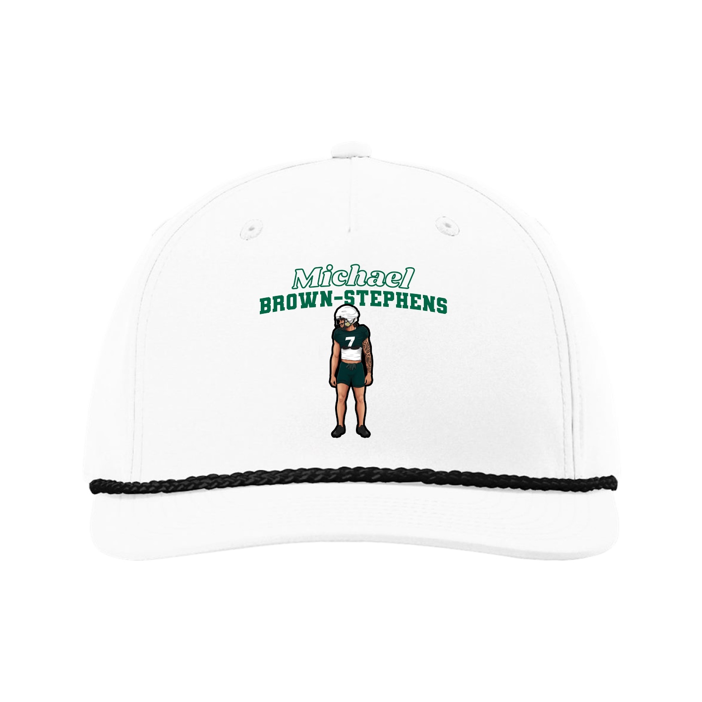 Five-Panel Classic Rope Cap — Name Arch in White