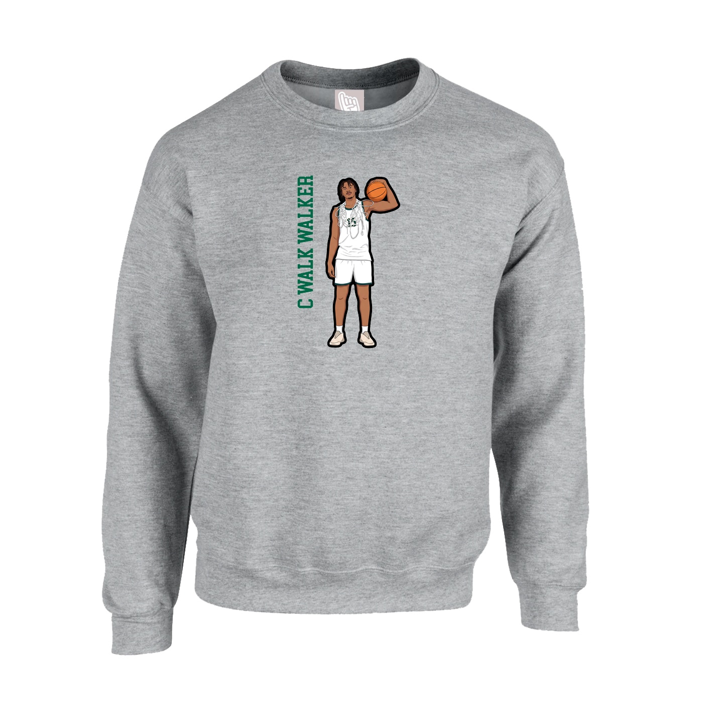 Fleece Crew — Name Vertical in Grey
