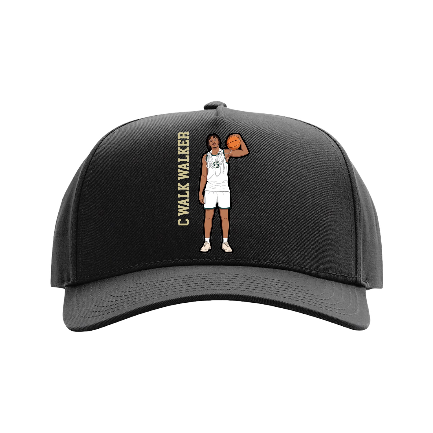 Full Fabric Five-Panel Champ Cap — Name Vertical in Black
