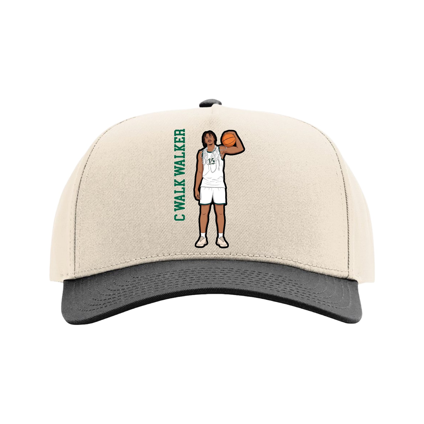 Full Fabric Five-Panel Champ Cap — Name Vertical in Cream/Black