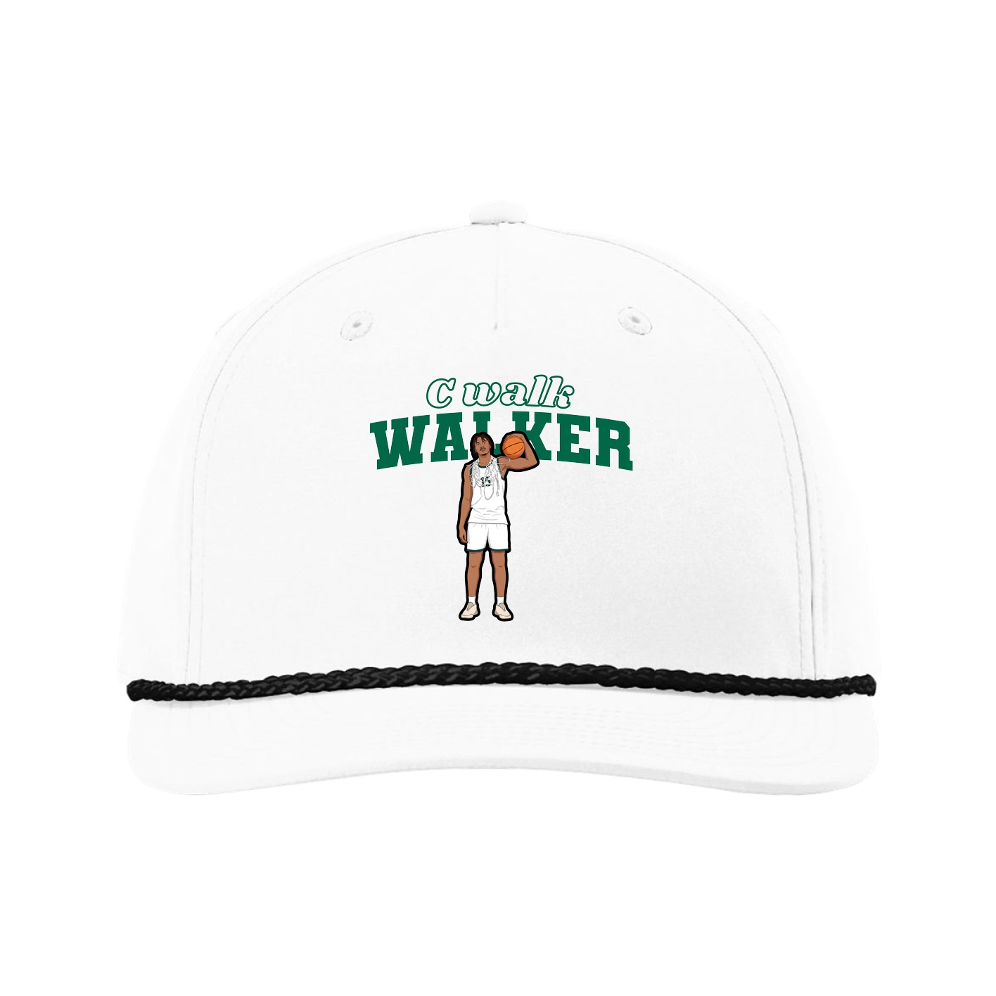 Five-Panel Classic Rope Cap — Name Arch in White