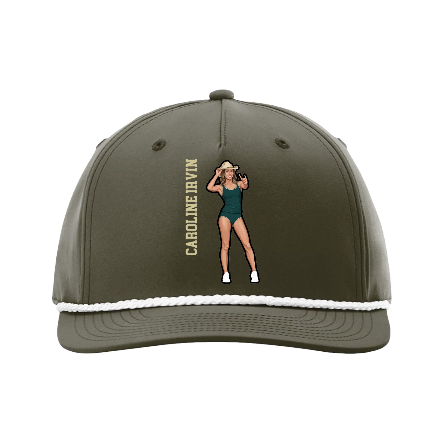 Five-Panel Classic Rope Cap — Name Vertical in Green