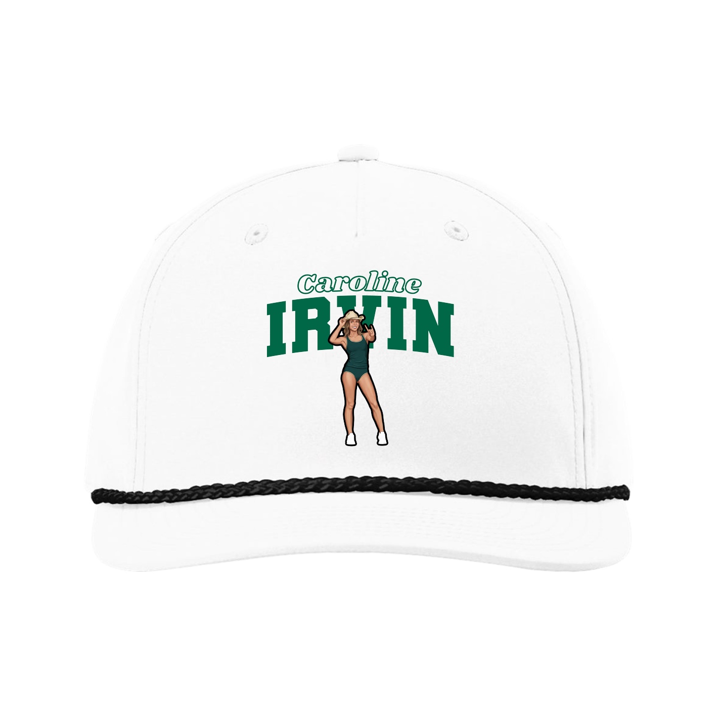 Five-Panel Classic Rope Cap — Name Arch in White