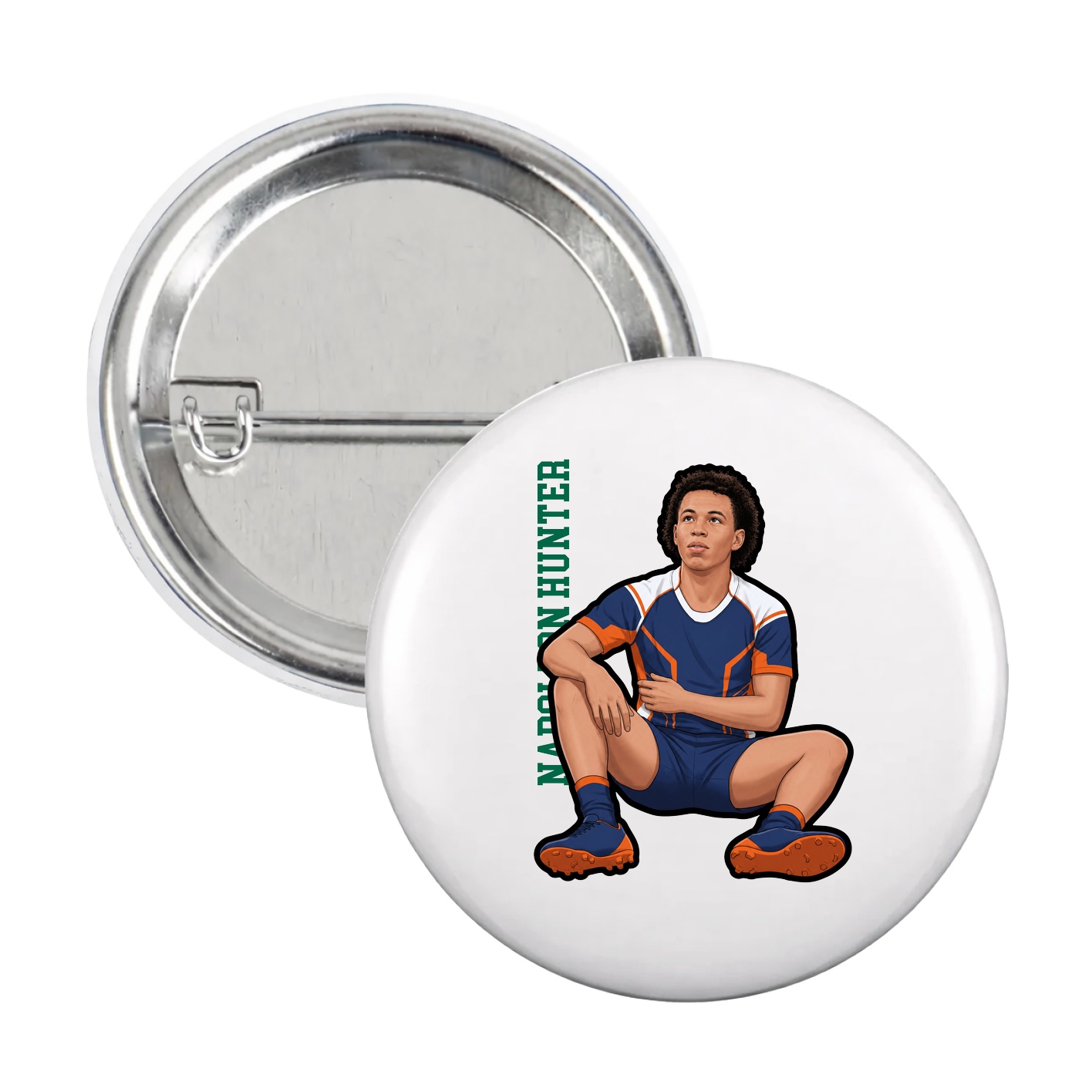 Game Day Button — Name Vertical in White