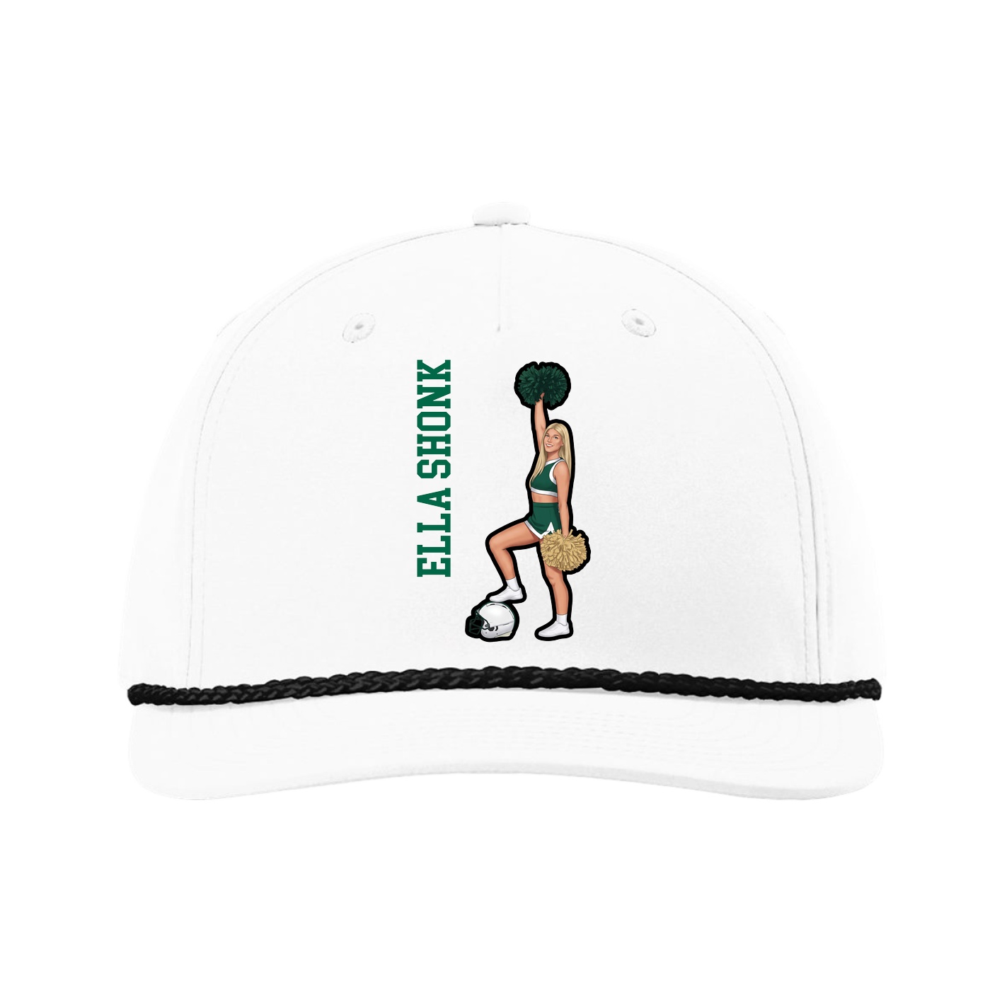 Five-Panel Classic Rope Cap — Name Vertical in White