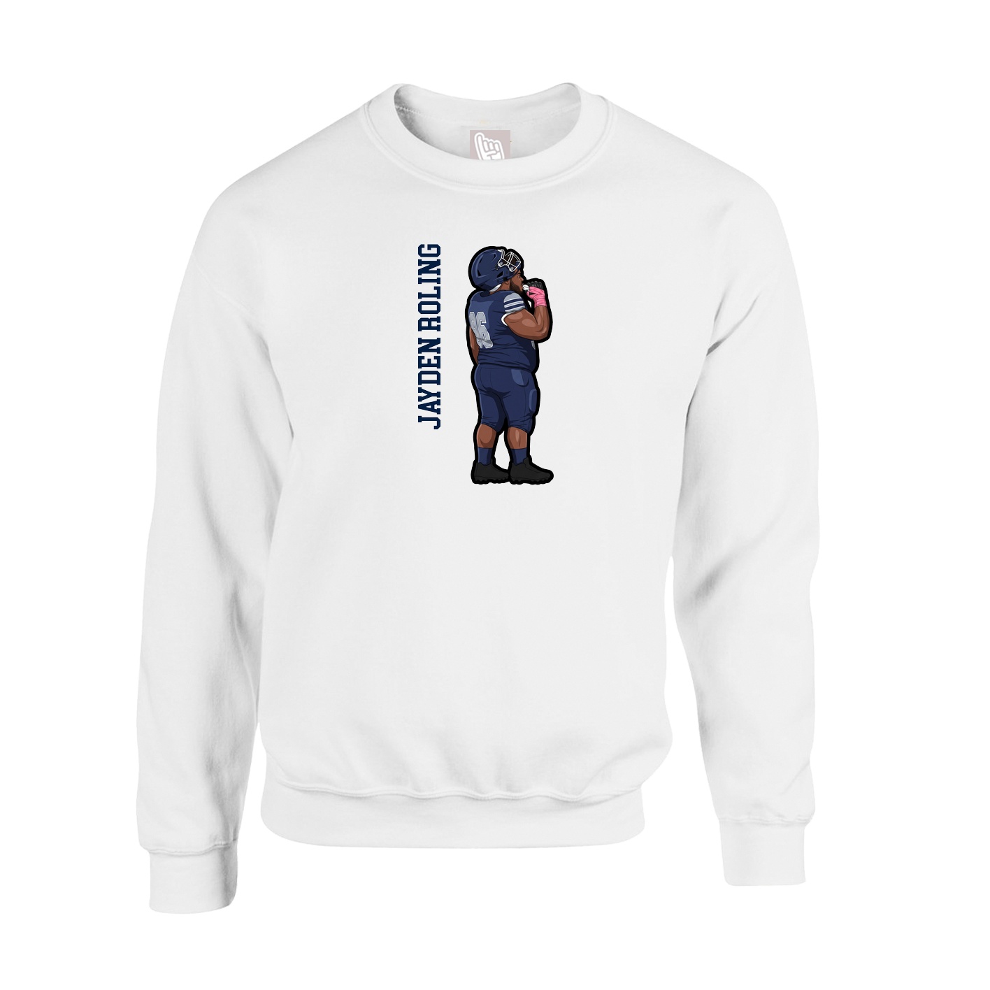 Fleece Crew — Name Vertical in White