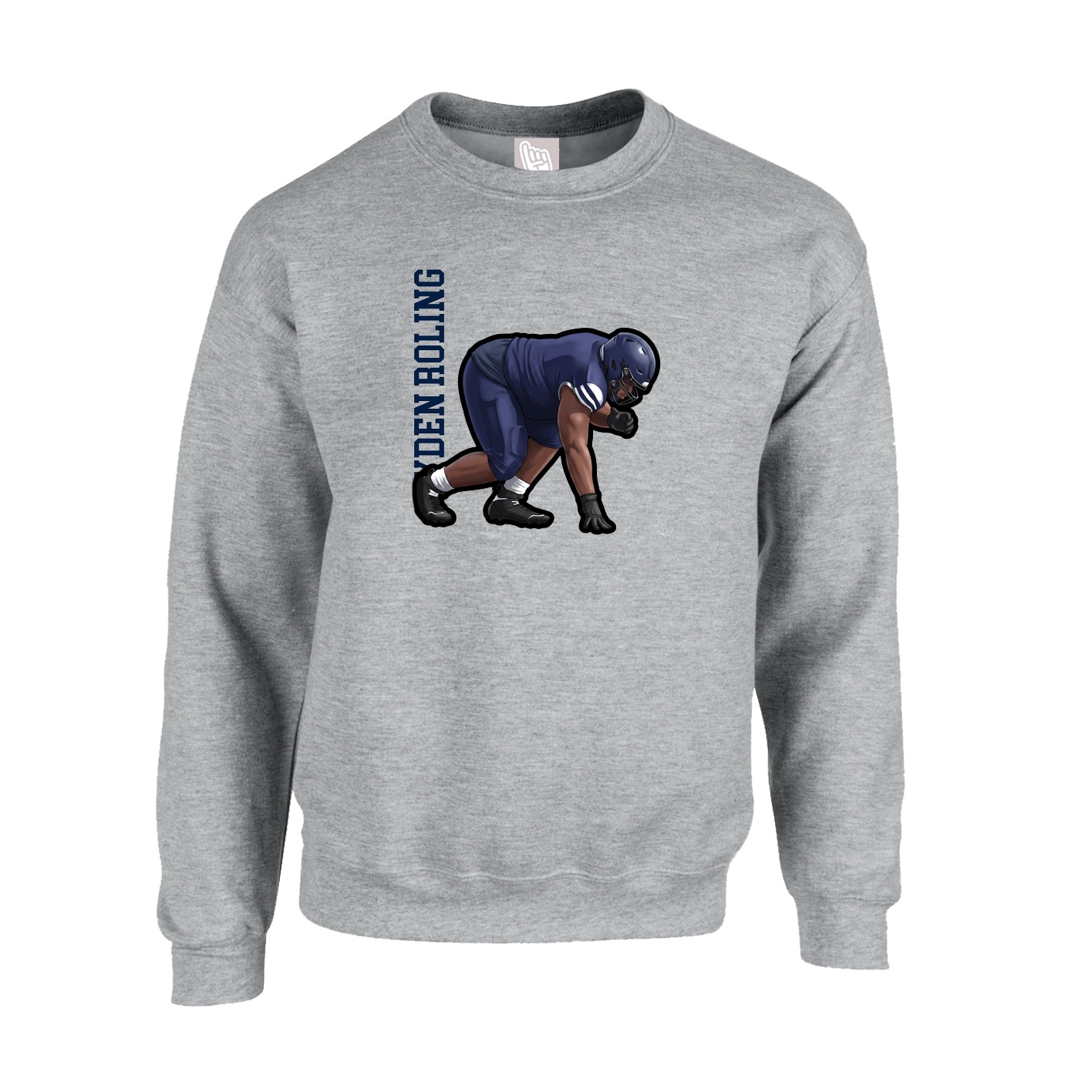 Fleece Crew — Name Vertical in Grey