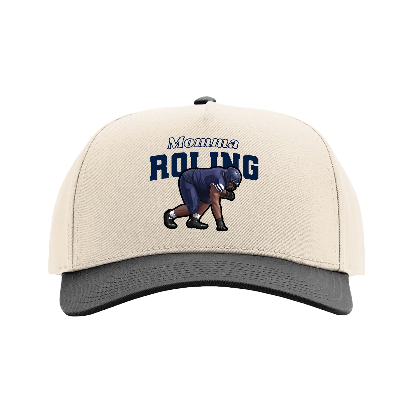 Full Fabric Five-Panel Champ Cap — Mothers Day Block in Cream/Black