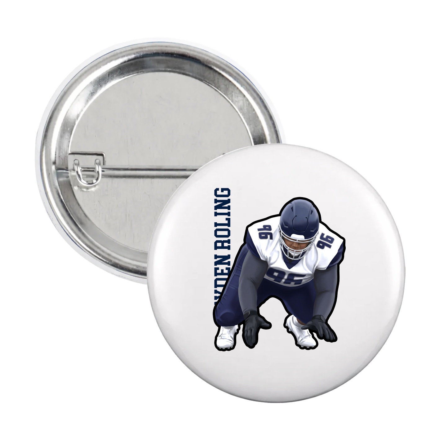 Game Day Button — Name Vertical in White