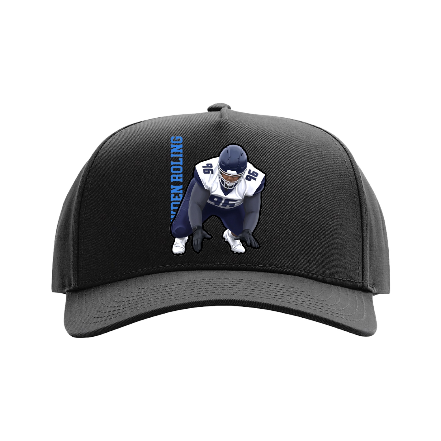 Full Fabric Five-Panel Champ Cap — Name Vertical in Black