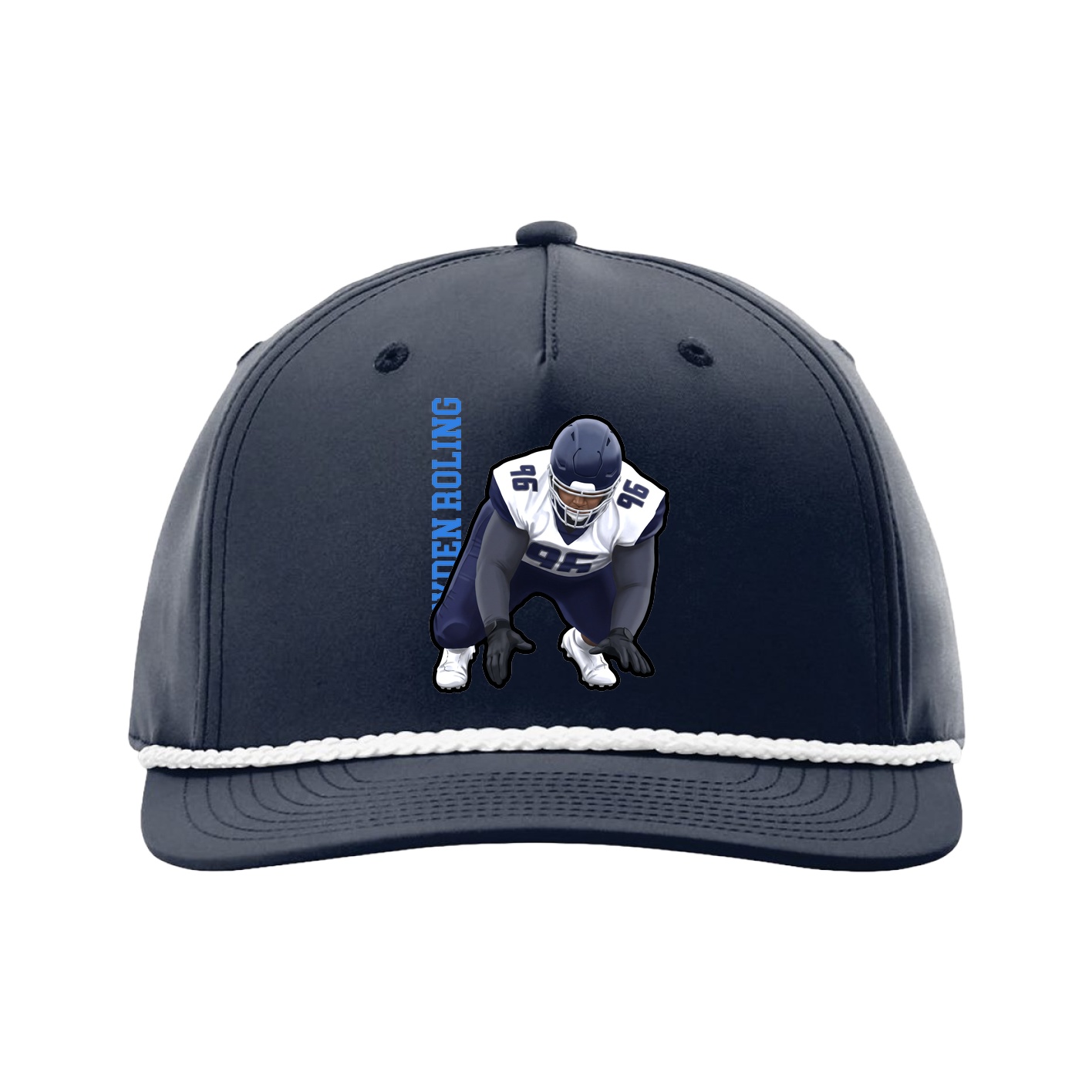 Five-Panel Classic Rope Cap — Name Vertical in Navy