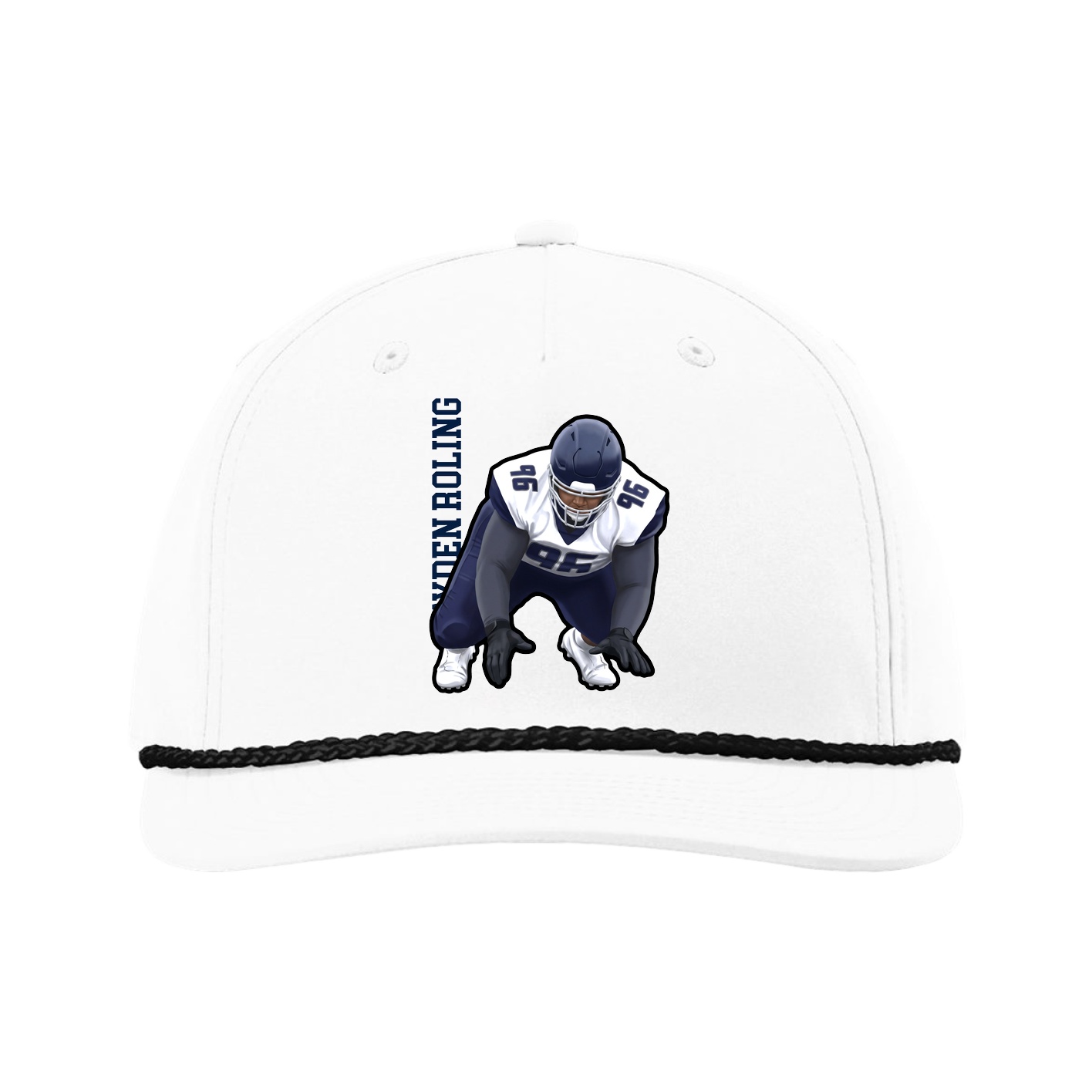 Five-Panel Classic Rope Cap — Name Vertical in White