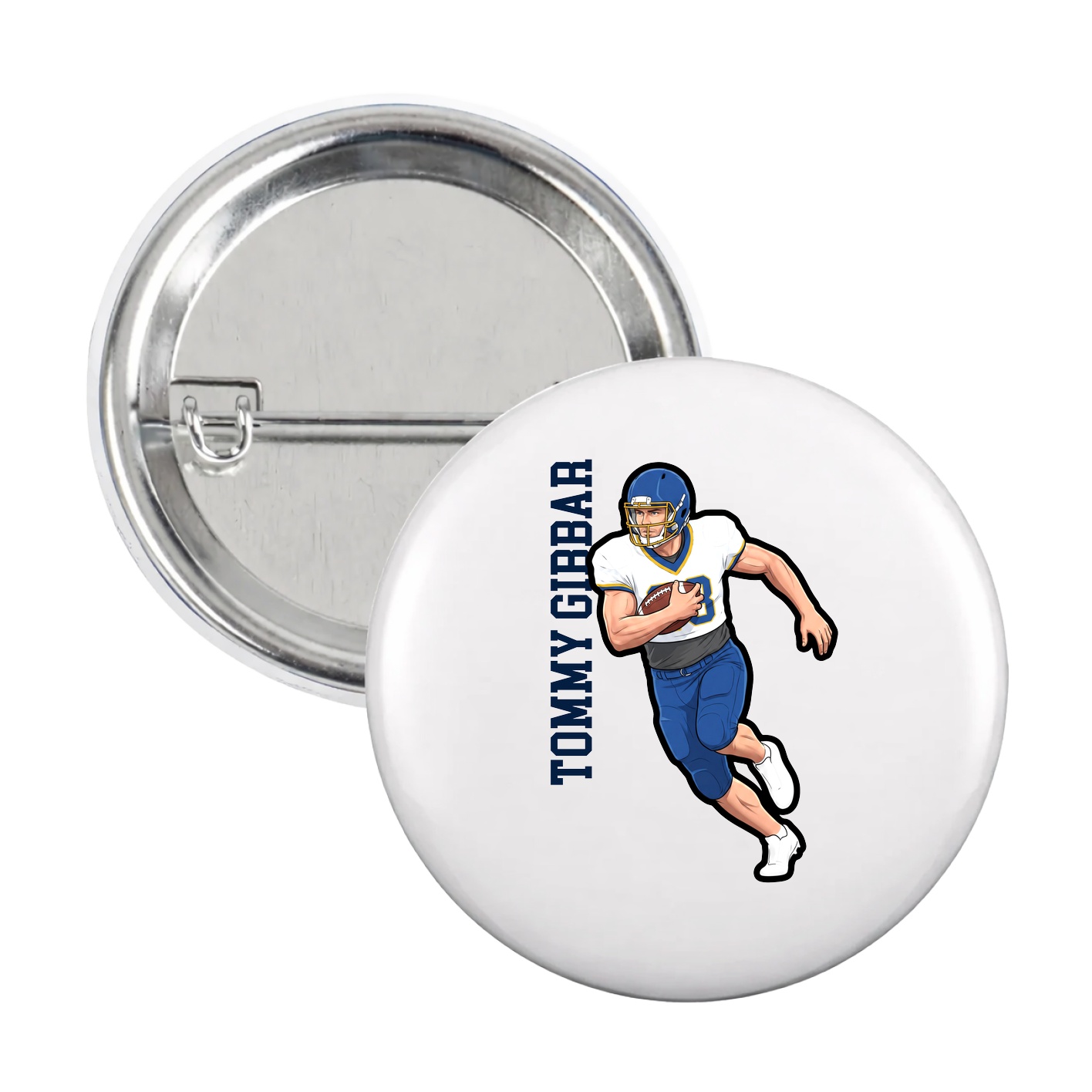 Game Day Button — Name Vertical in White