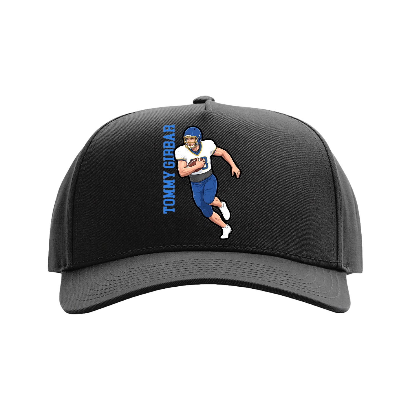 Full Fabric Five-Panel Champ Cap — Name Vertical in Black